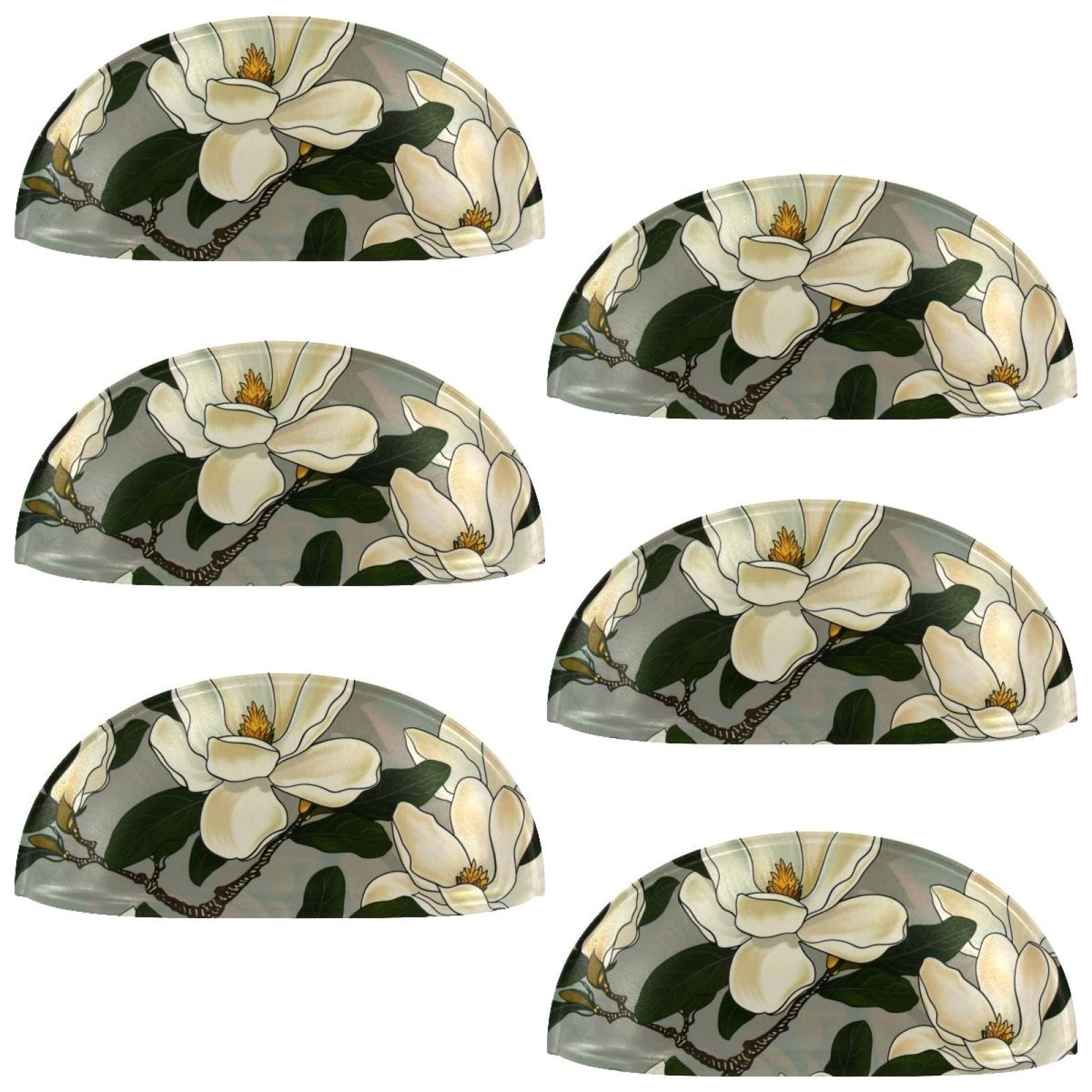 PhooArto 6 Pcs Cup Drawer Pulls, Magnolias Flower Pattern Shell Shape Handles Cabinet Knobs for Dresser Cupboard Closet Wardrobe with Screws