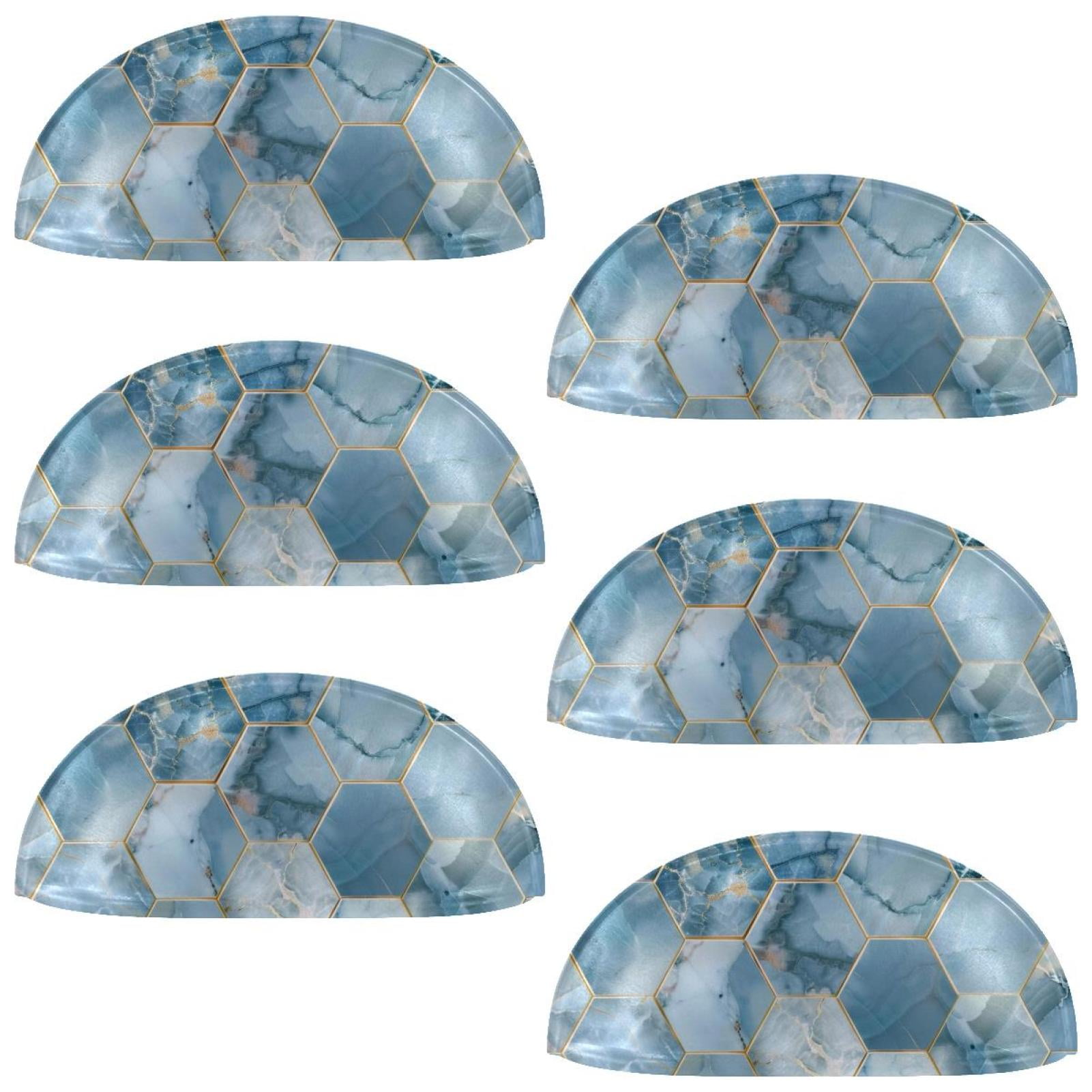 PhooArto 6 Pcs Cup Drawer Pulls, Marble Honeycomb Blue Pattern Shell Shape Handles Cabinet Knobs for Dresser Cupboard Closet Wardrobe with Screws