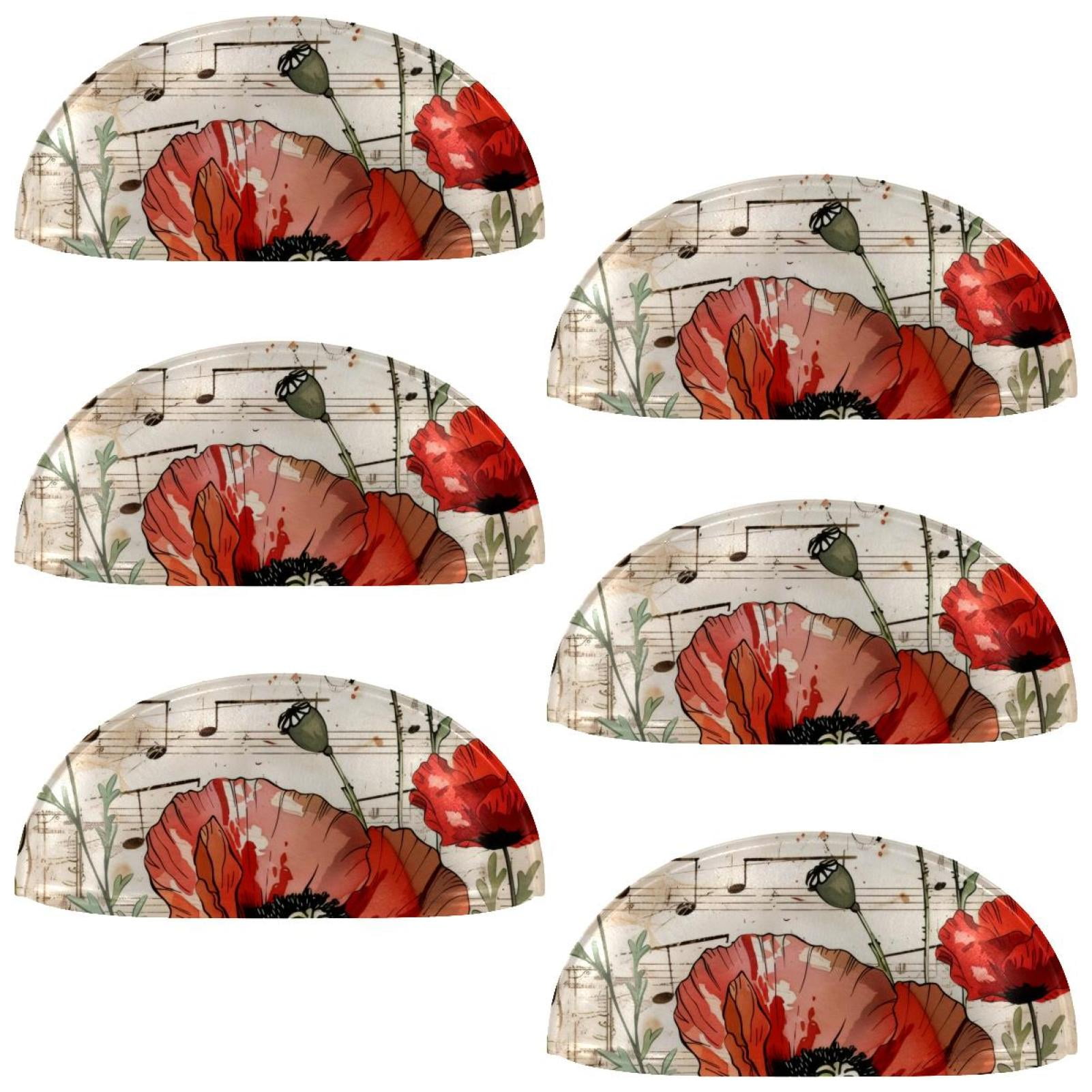 PhooArto 6 Pcs Cup Drawer Pulls, Music Notes Poppy Flowers Pattern Shell Shape Handles Cabinet Knobs for Dresser Cupboard Closet Wardrobe with Screws