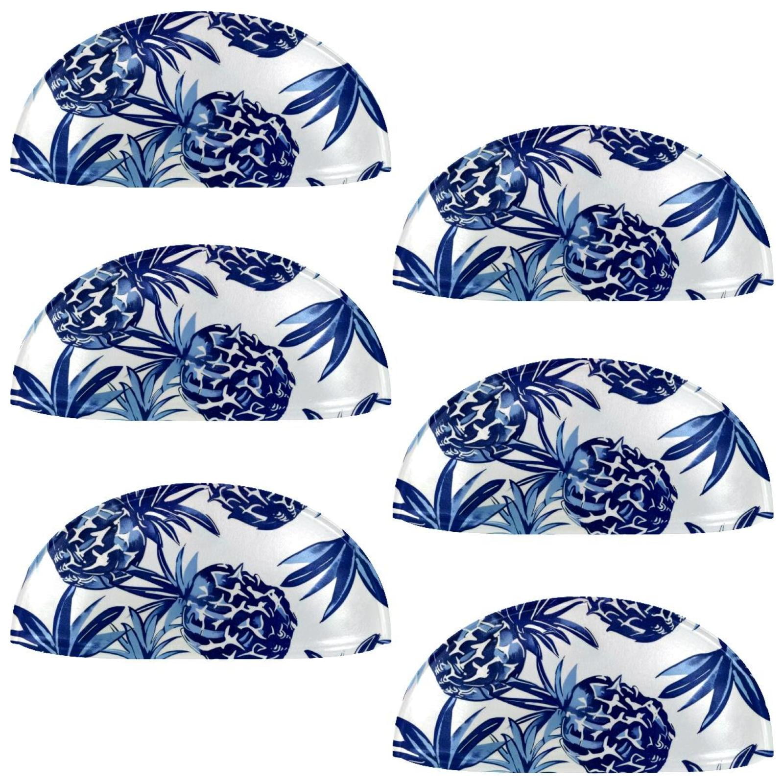 PhooArto 6 Pcs Cup Drawer Pulls, Navy Blue Pineapple Pattern Shell Shape Handles Cabinet Knobs for Dresser Cupboard Closet Wardrobe with Screws