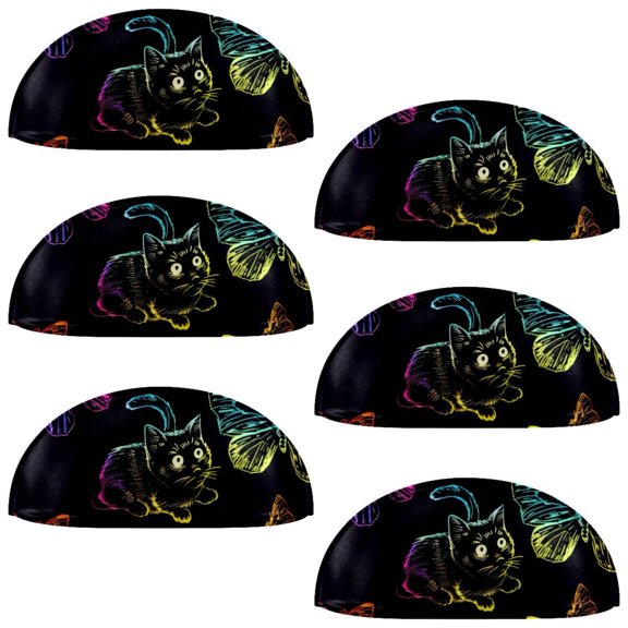 PhooArto 6 Pcs Cup Drawer Pulls, Neon Butterflies Cats Pattern Shell Shape Handles Cabinet Knobs for Dresser Cupboard Closet Wardrobe with Screws