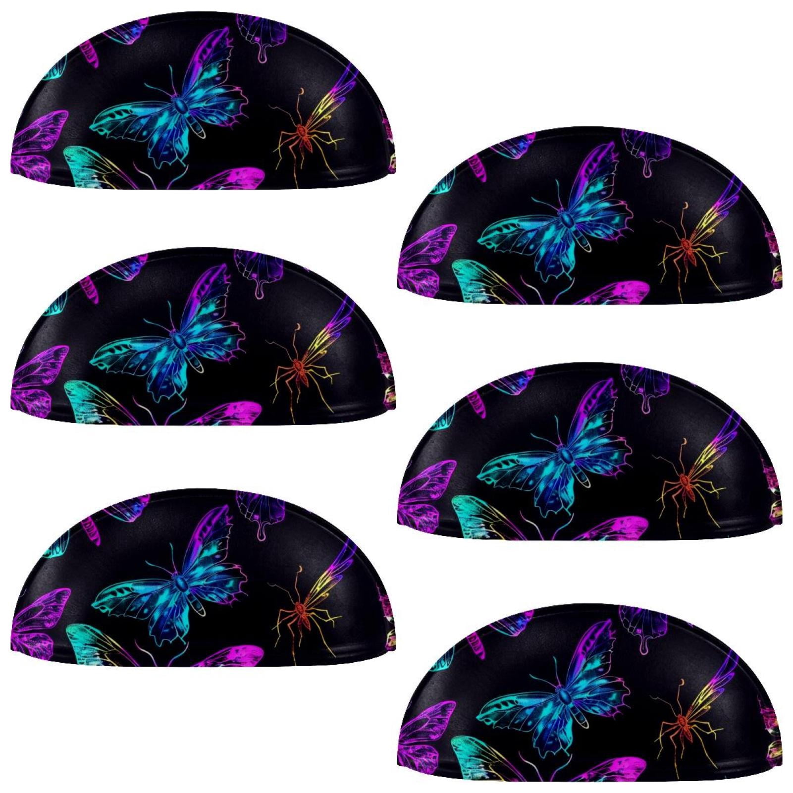 PhooArto 6 Pcs Cup Drawer Pulls, Neon Butterfly Pattern Shell Shape Handles Cabinet Knobs for Dresser Cupboard Closet Wardrobe with Screws