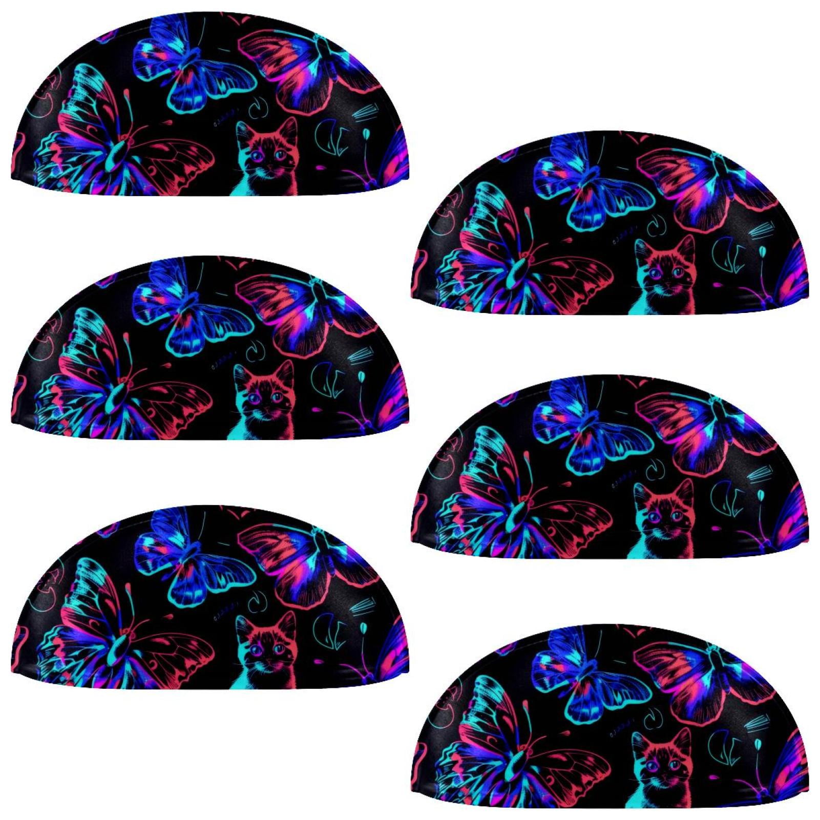 PhooArto 6 Pcs Cup Drawer Pulls, Neon Cat Butterflies Patterns Shell Shape Handles Cabinet Knobs for Dresser Cupboard Closet Wardrobe with Screws