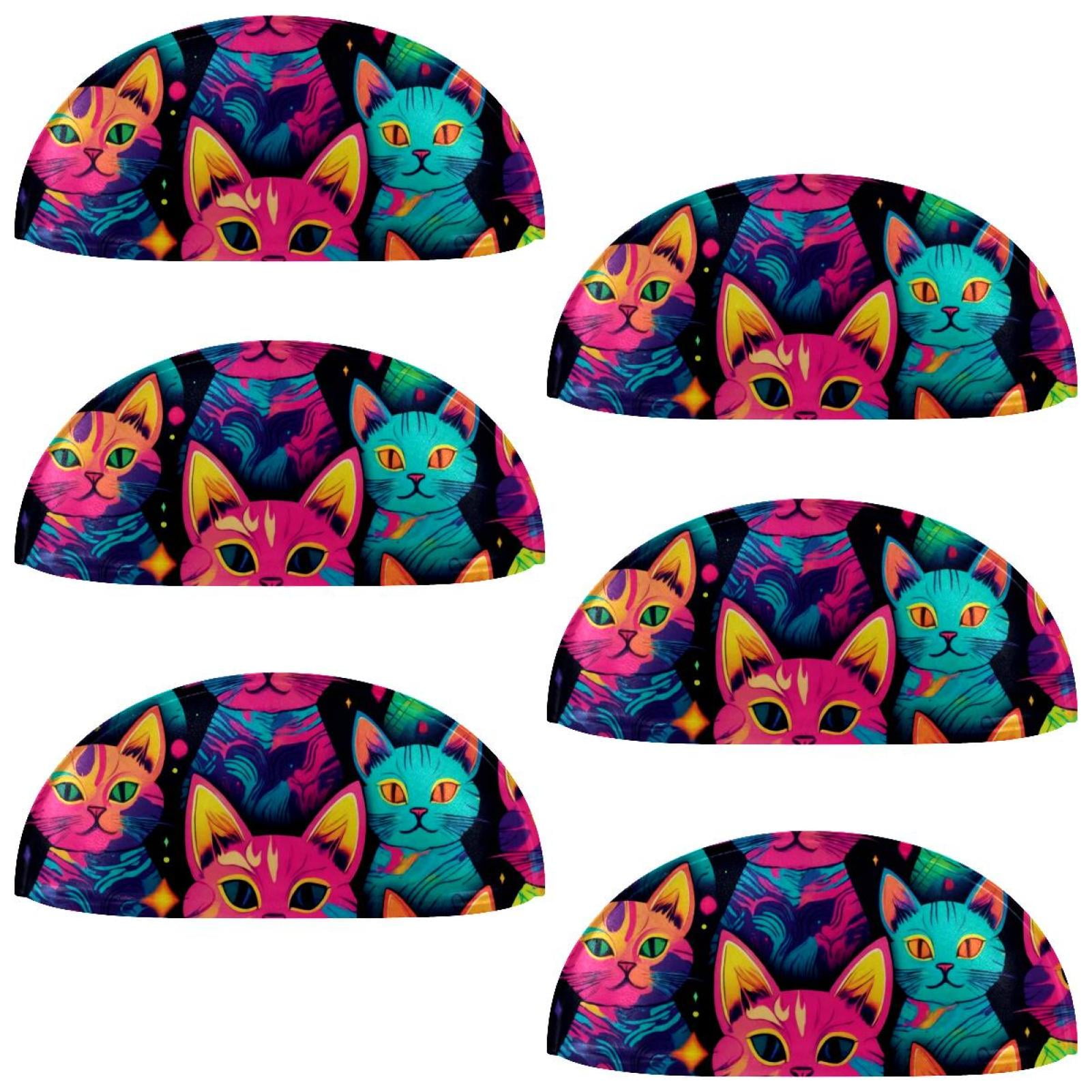 PhooArto 6 Pcs Cup Drawer Pulls, Neon Kitten Pattern Shell Shape Handles Cabinet Knobs for Dresser Cupboard Closet Wardrobe with Screws