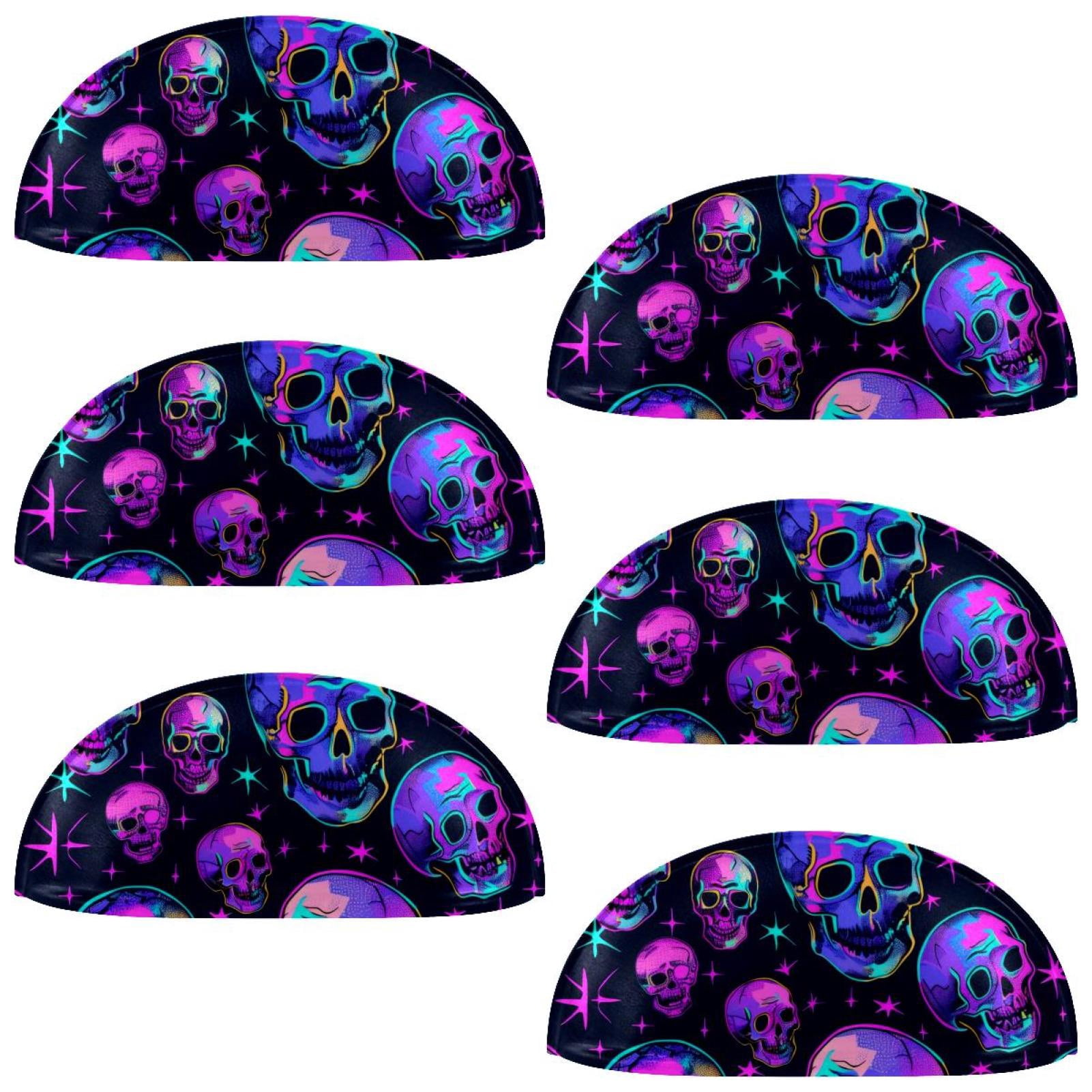 PhooArto 6 Pcs Cup Drawer Pulls, Neon Purple Skull Pattern Shell Shape Handles Cabinet Knobs for Dresser Cupboard Closet Wardrobe with Screws