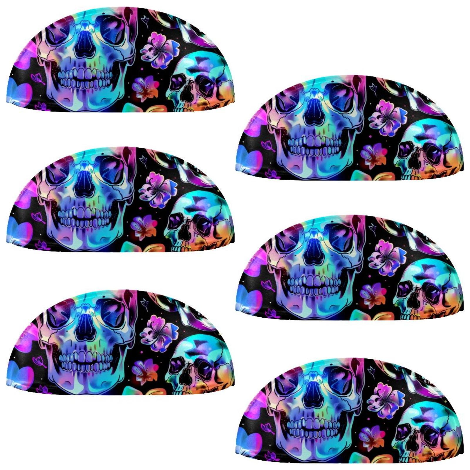 PhooArto 6 Pcs Cup Drawer Pulls, Neon Skull Flower Pattern Shell Shape Handles Cabinet Knobs for Dresser Cupboard Closet Wardrobe with Screws