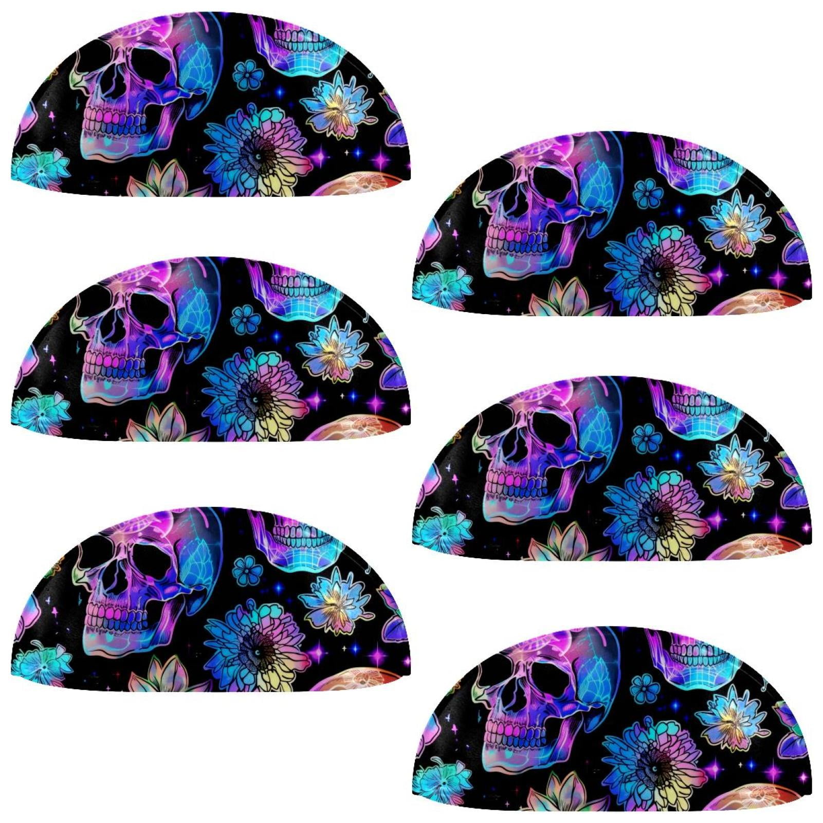 PhooArto 6 Pcs Cup Drawer Pulls, Neon Skull Flowers Pattern Shell Shape Handles Cabinet Knobs for Dresser Cupboard Closet Wardrobe with Screws