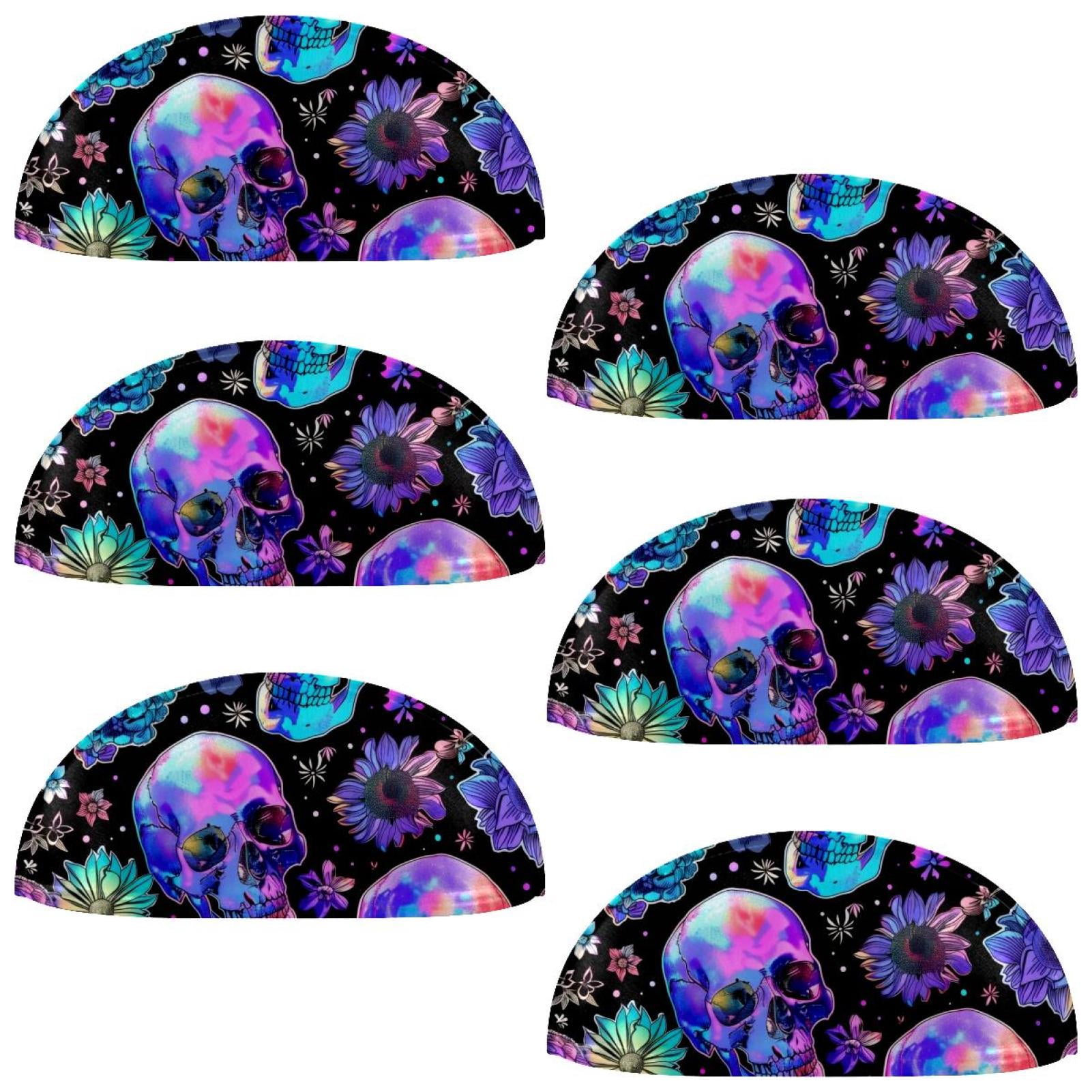 PhooArto 6 Pcs Cup Drawer Pulls, Neon Skull and Flowers Shell Shape Handles Cabinet Knobs for Dresser Cupboard Closet Wardrobe with Screws