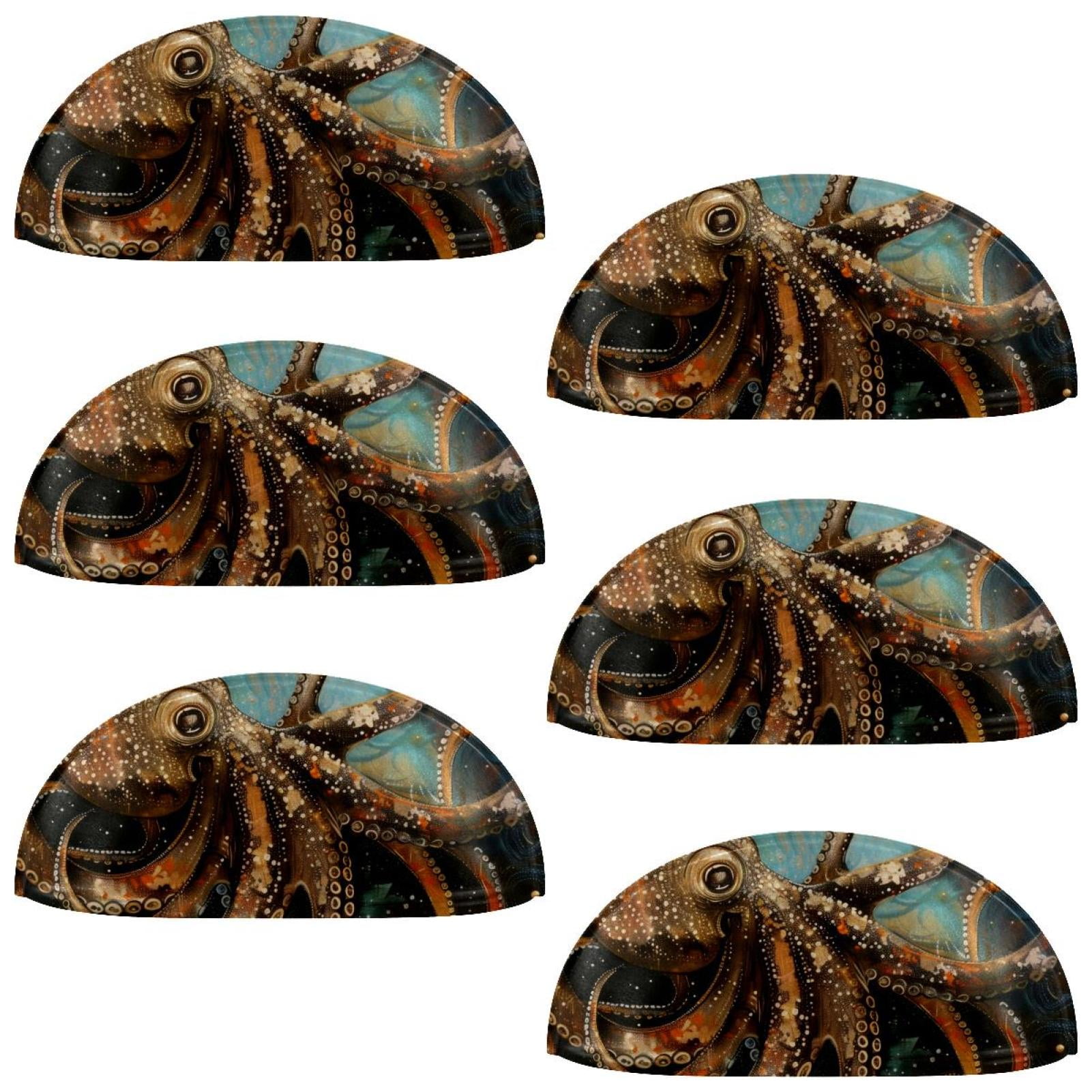 PhooArto 6 Pcs Cup Drawer Pulls, Ocean Octopus Painting Shell Shape Handles Cabinet Knobs for Dresser Cupboard Closet Wardrobe with Screws