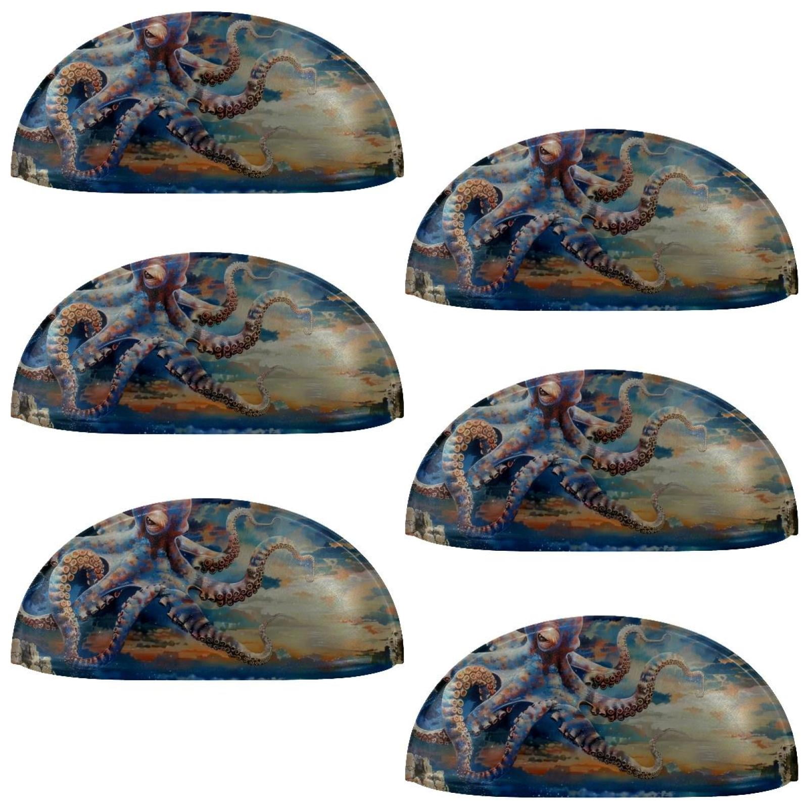 PhooArto 6 Pcs Cup Drawer Pulls, Ocean Octopus on Sky Shell Shape Handles Cabinet Knobs for Dresser Cupboard Closet Wardrobe with Screws