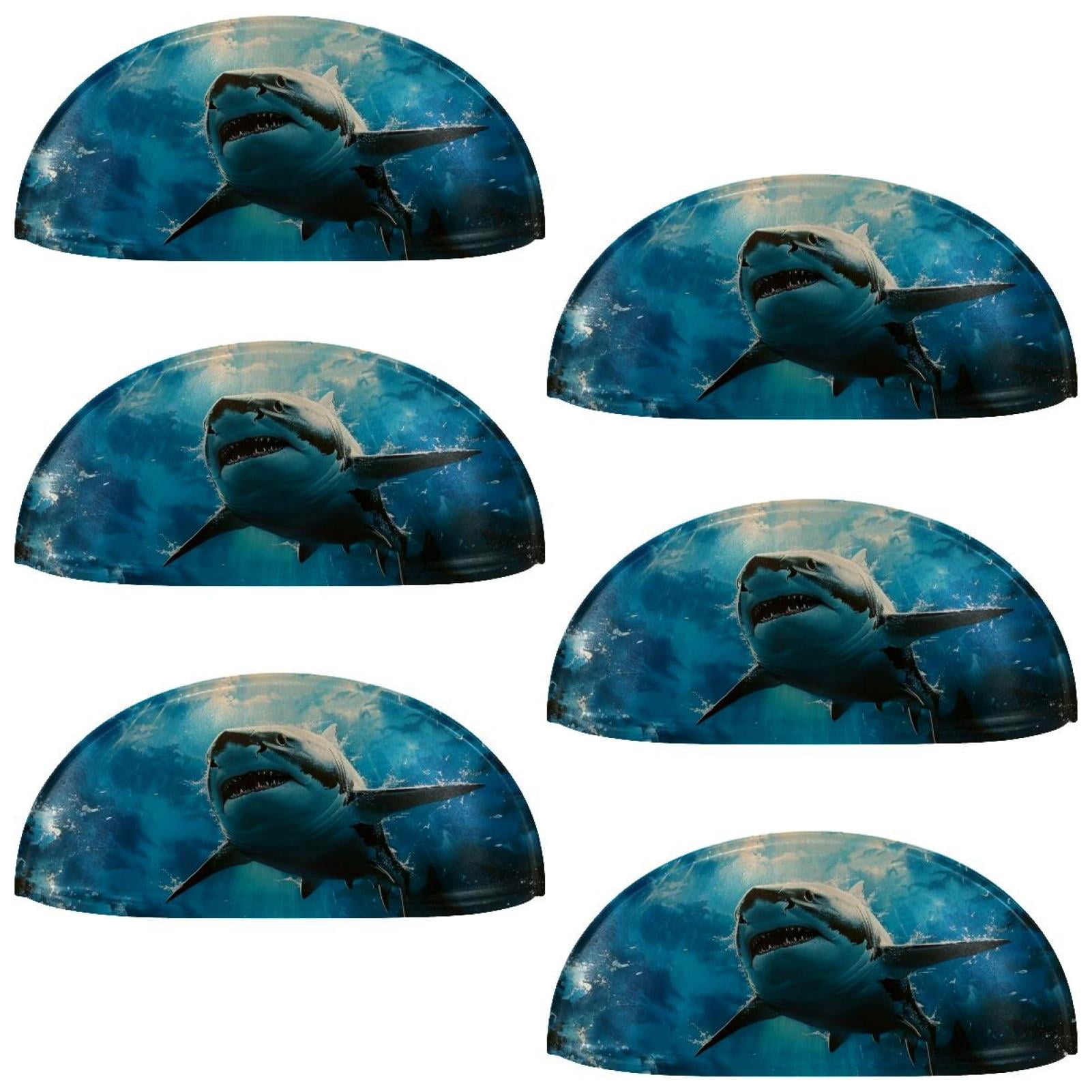 PhooArto 6 Pcs Cup Drawer Pulls, Ocean Shark on Sky Shell Shape Handles Cabinet Knobs for Dresser Cupboard Closet Wardrobe with Screws