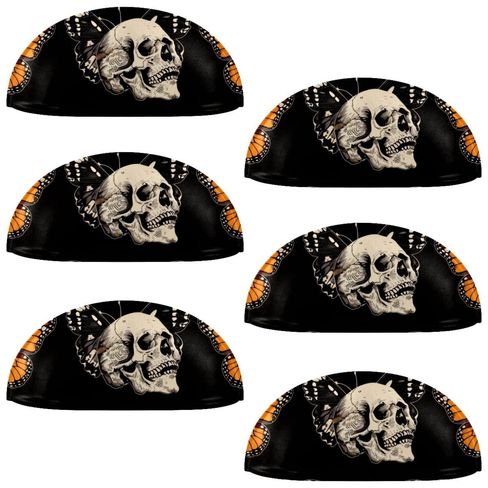 PhooArto 6 Pcs Cup Drawer Pulls, Orange Butterfly Skull Pattern Shell Shape Handles Cabinet Knobs for Dresser Cupboard Closet Wardrobe with Screws