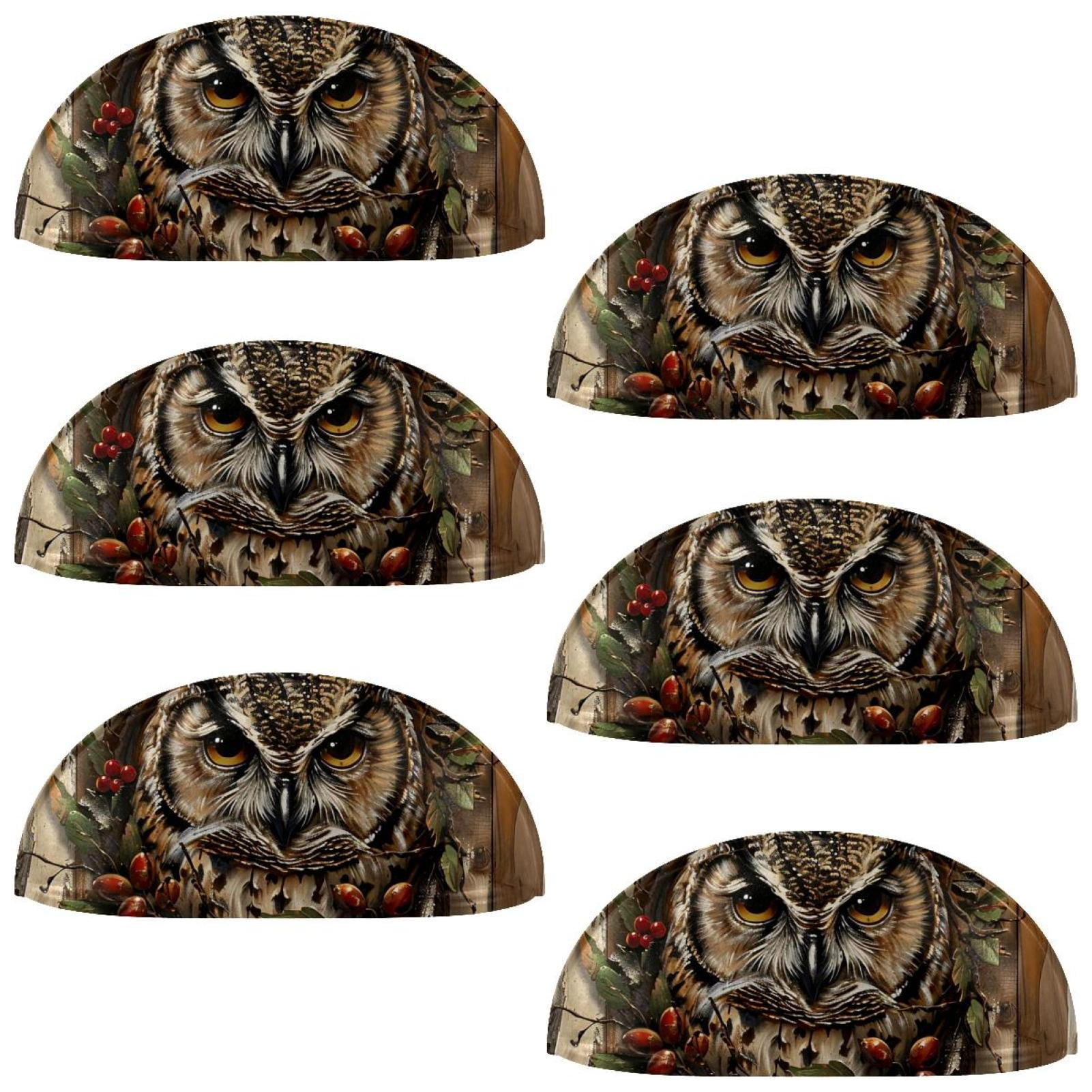PhooArto 6 Pcs Cup Drawer Pulls, Owl on Brown Wooden Shell Shape Handles Cabinet Knobs for Dresser Cupboard Closet Wardrobe with Screws