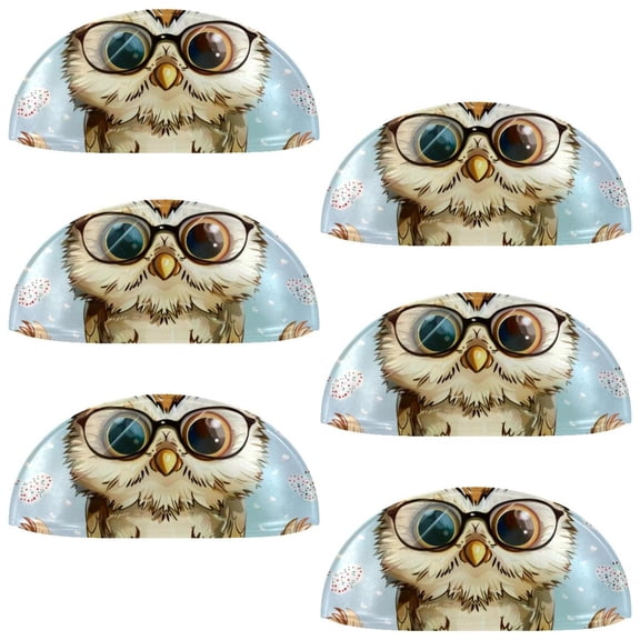 PhooArto 6 Pcs Cup Drawer Pulls, Owl with Glasses Pattern Shell Shape Handles Cabinet Knobs for Dresser Cupboard Closet Wardrobe with Screws