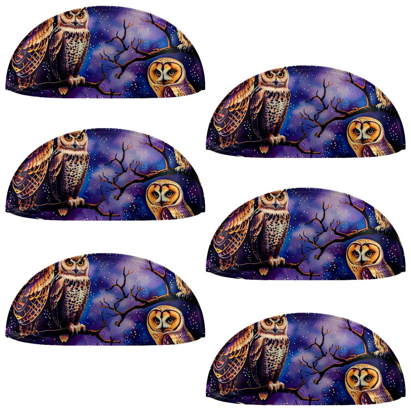 PhooArto 6 Pcs Cup Drawer Pulls, Owls on Purple Galaxy Shell Shape Handles Cabinet Knobs for Dresser Cupboard Closet Wardrobe with Screws