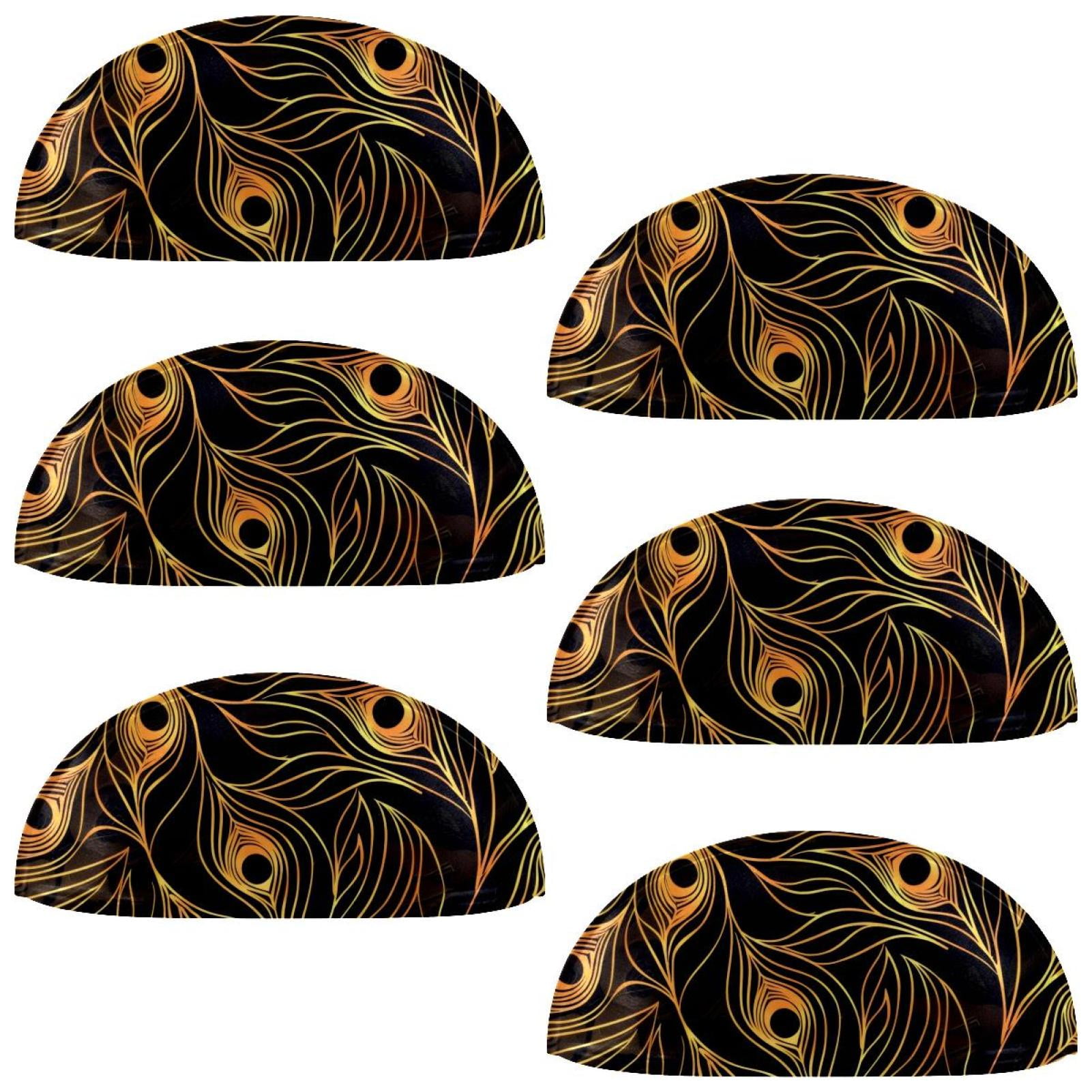 PhooArto 6 Pcs Cup Drawer Pulls, Peacock Feather Golden Patterns Shell Shape Handles Cabinet Knobs for Dresser Cupboard Closet Wardrobe with Screws