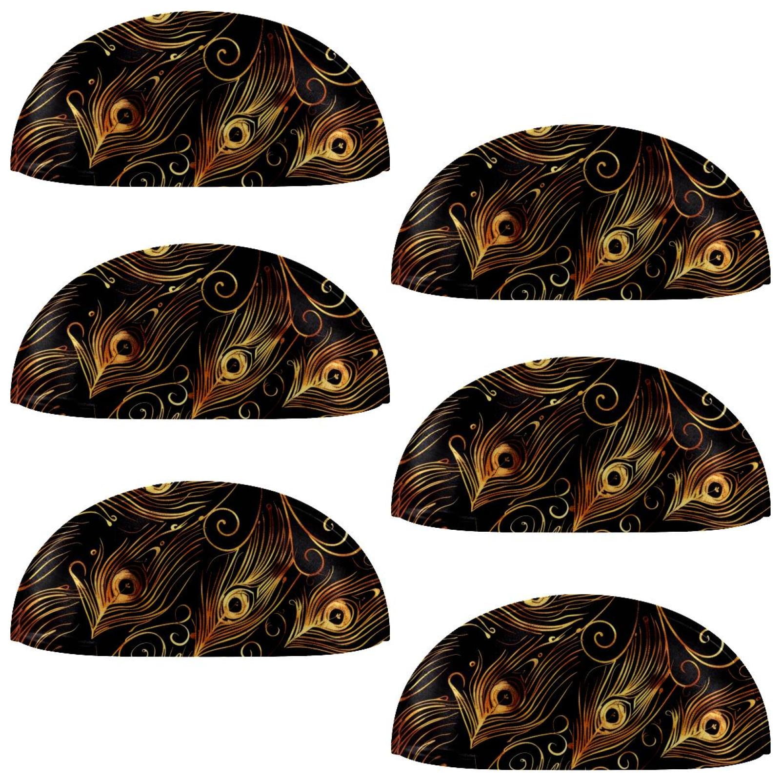 PhooArto 6 Pcs Cup Drawer Pulls, Peacock Feathers Golden Pattern Shell Shape Handles Cabinet Knobs for Dresser Cupboard Closet Wardrobe with Screws