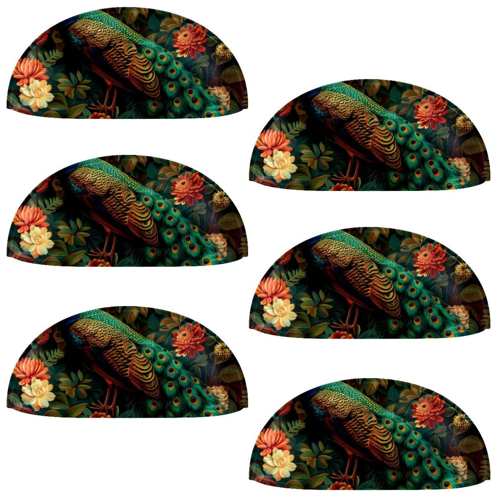 PhooArto 6 Pcs Cup Drawer Pulls, Peacock and Flower Pattern Shell Shape Handles Cabinet Knobs for Dresser Cupboard Closet Wardrobe with Screws