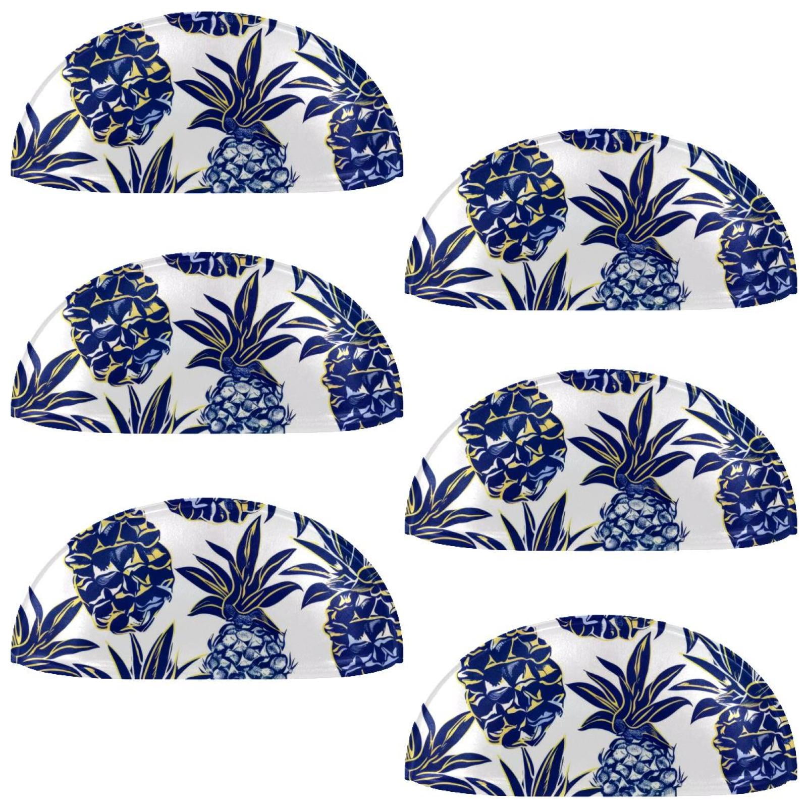 PhooArto 6 Pcs Cup Drawer Pulls, Pineapple Navy Blue Pattern Shell Shape Handles Cabinet Knobs for Dresser Cupboard Closet Wardrobe with Screws