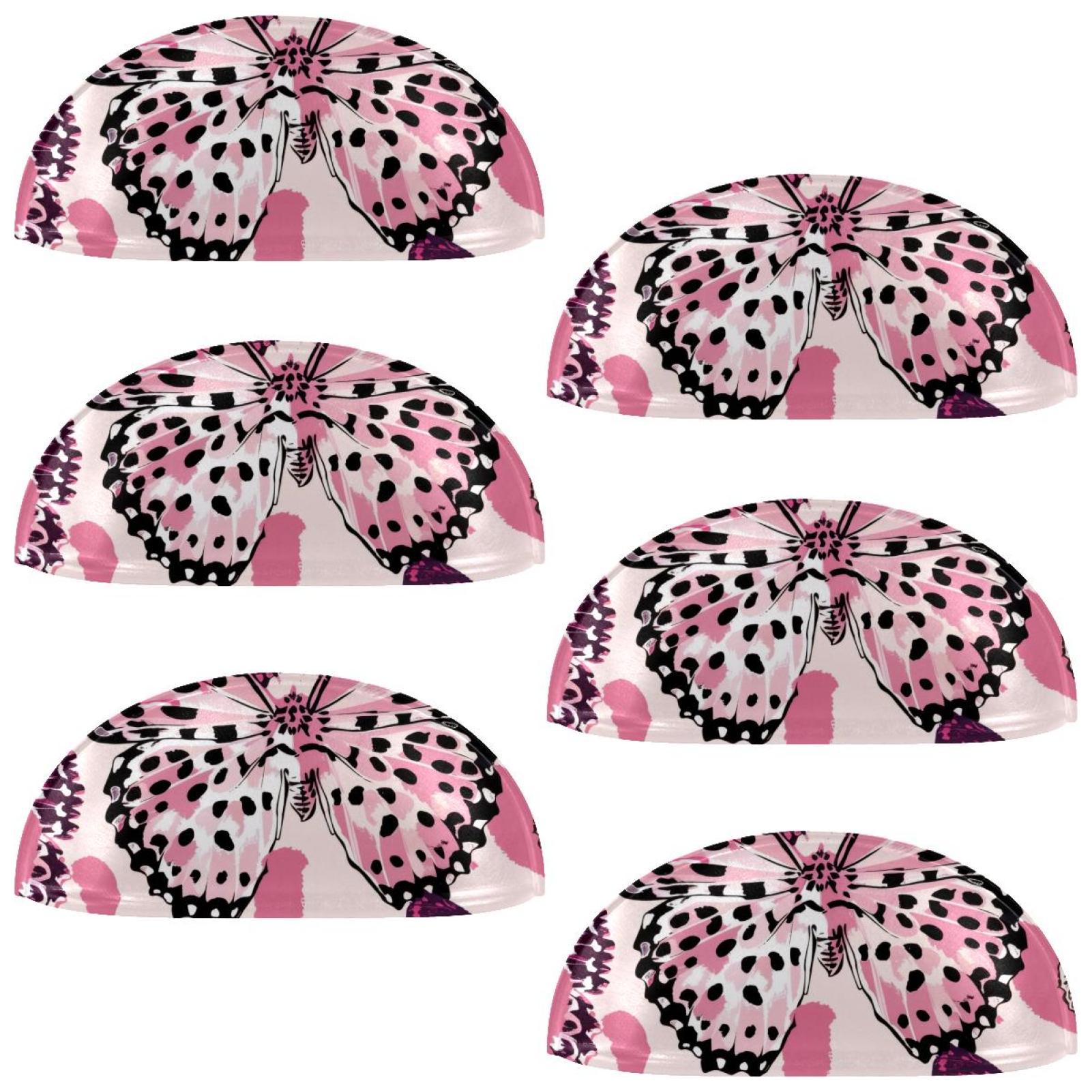 PhooArto 6 Pcs Cup Drawer Pulls, Pink Butterfies Pattern Shell Shape Handles Cabinet Knobs for Dresser Cupboard Closet Wardrobe with Screws