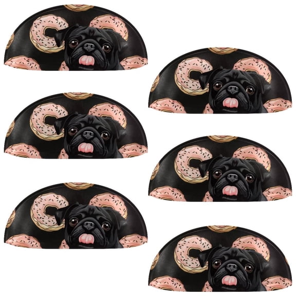 PhooArto 6 Pcs Cup Drawer Pulls, Pink Donuts Black Pug Dog Shell Shape Handles Cabinet Knobs for Dresser Cupboard Closet Wardrobe with Screws