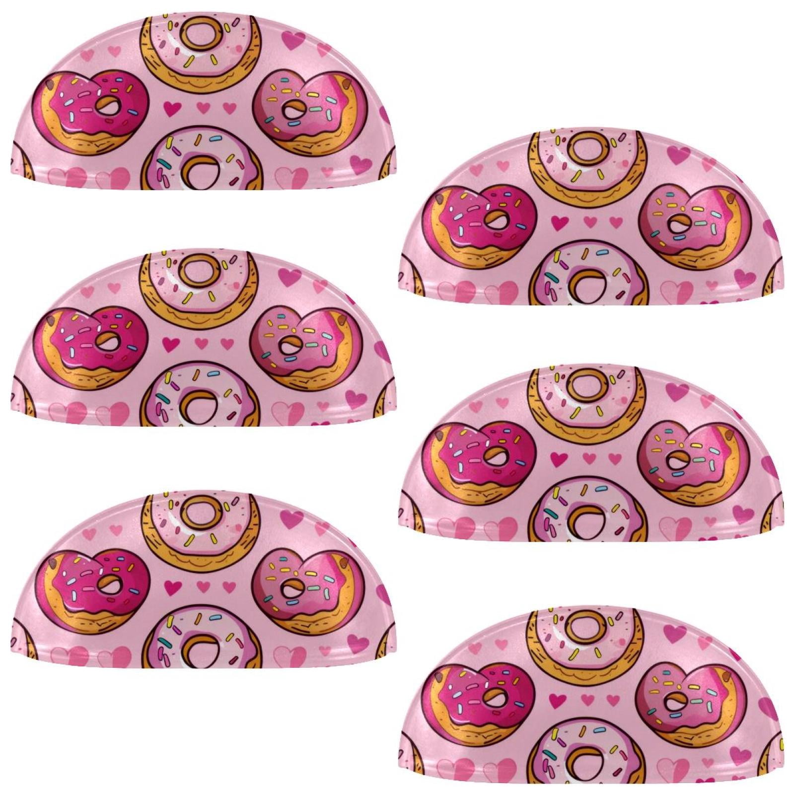PhooArto 6 Pcs Cup Drawer Pulls, Pink Donuts Love Hearts Pattern Shell Shape Handles Cabinet Knobs for Dresser Cupboard Closet Wardrobe with Screws