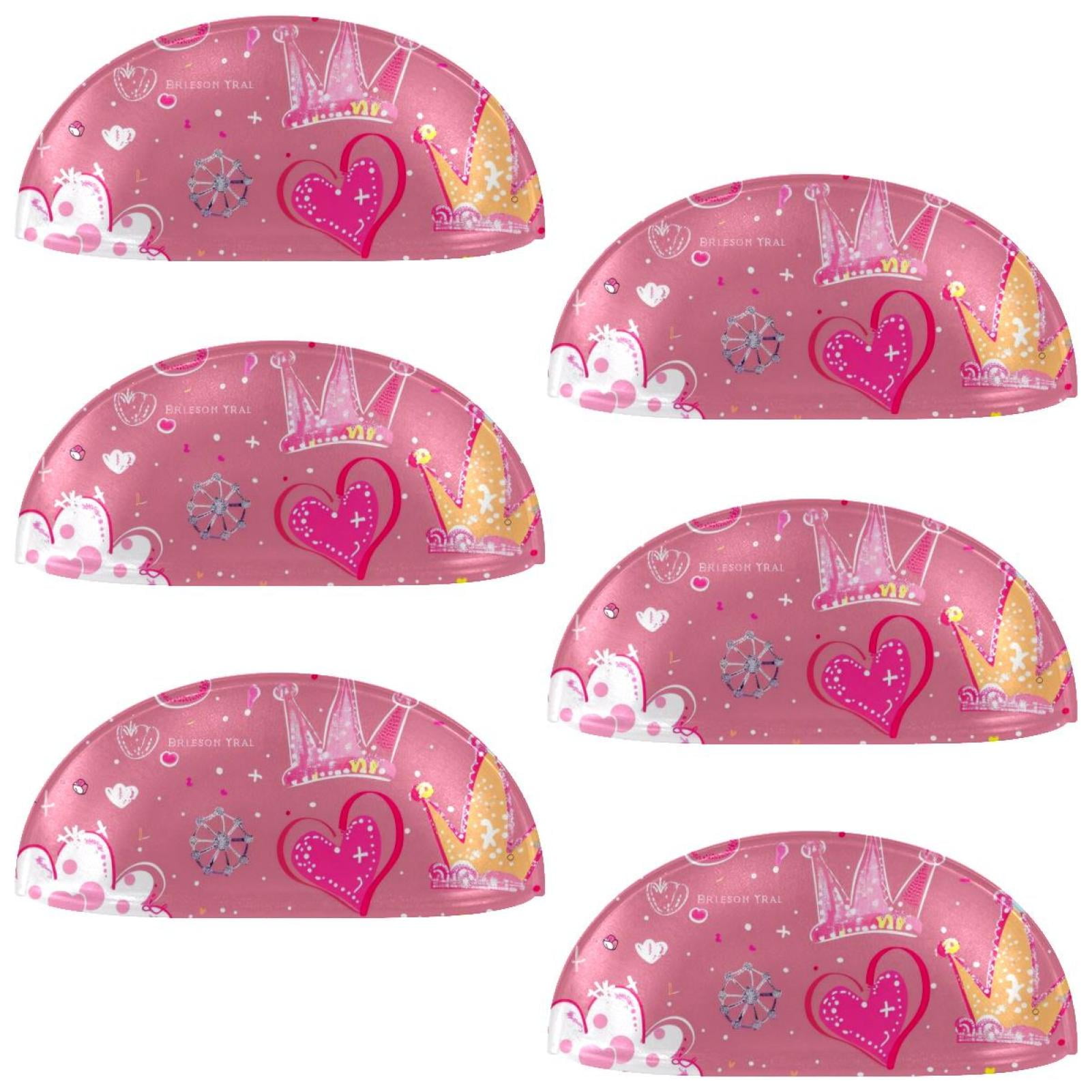 PhooArto 6 Pcs Cup Drawer Pulls, Pink Flowers Princess Pattern Shell Shape Handles Cabinet Knobs for Dresser Cupboard Closet Wardrobe with Screws