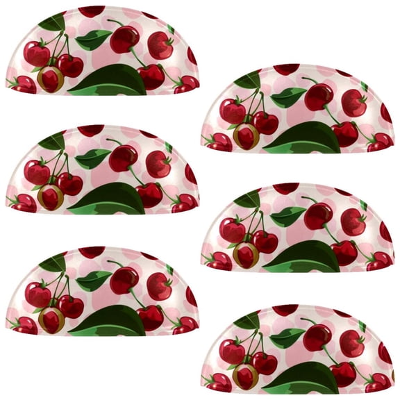 PhooArto 6 Pcs Cup Drawer Pulls, Pink Fruit Cherry Pattern Shell Shape Handles Cabinet Knobs for Dresser Cupboard Closet Wardrobe with Screws