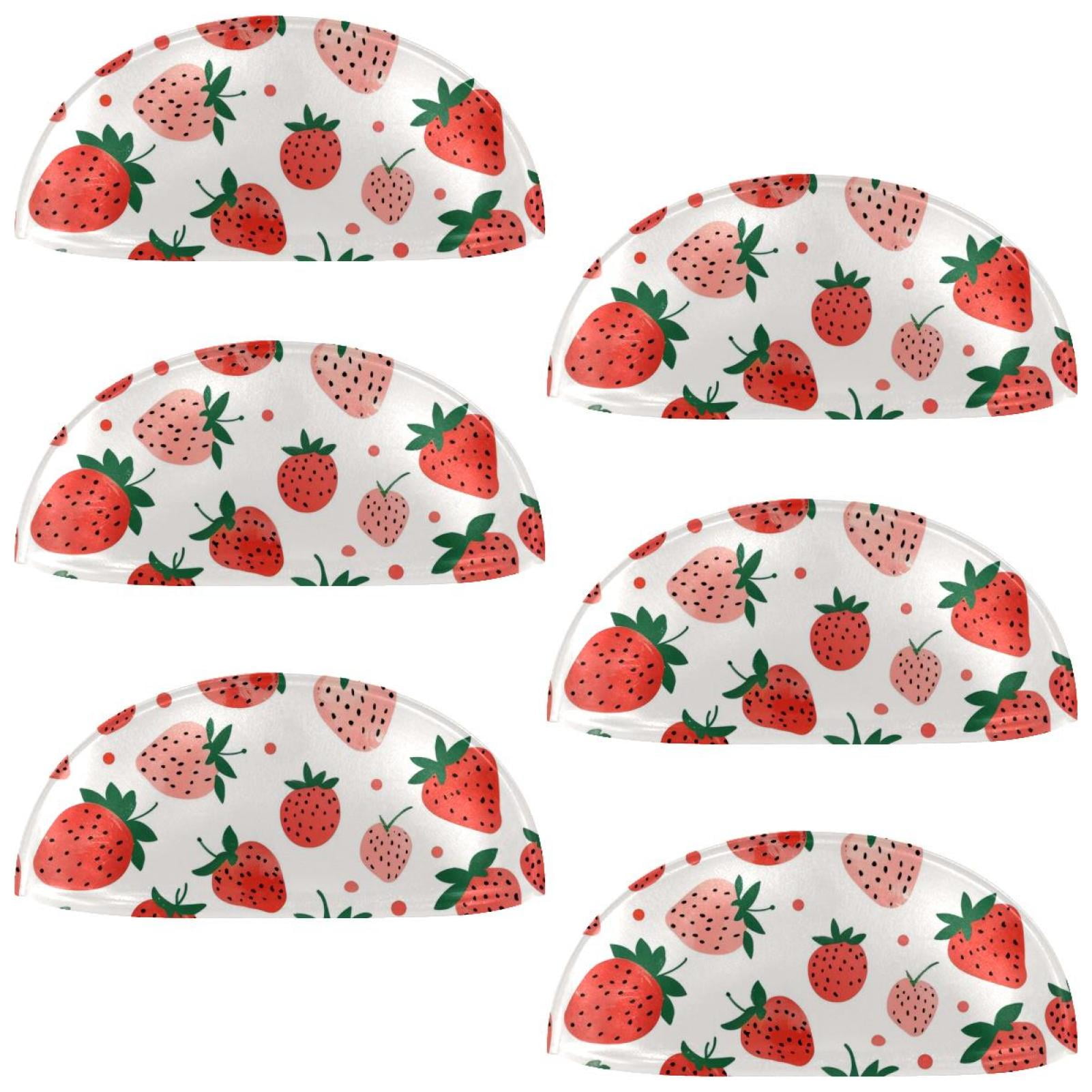 PhooArto 6 Pcs Cup Drawer Pulls, Pink Fruits Strawberries Pattern Shell Shape Handles Cabinet Knobs for Dresser Cupboard Closet Wardrobe with Screws