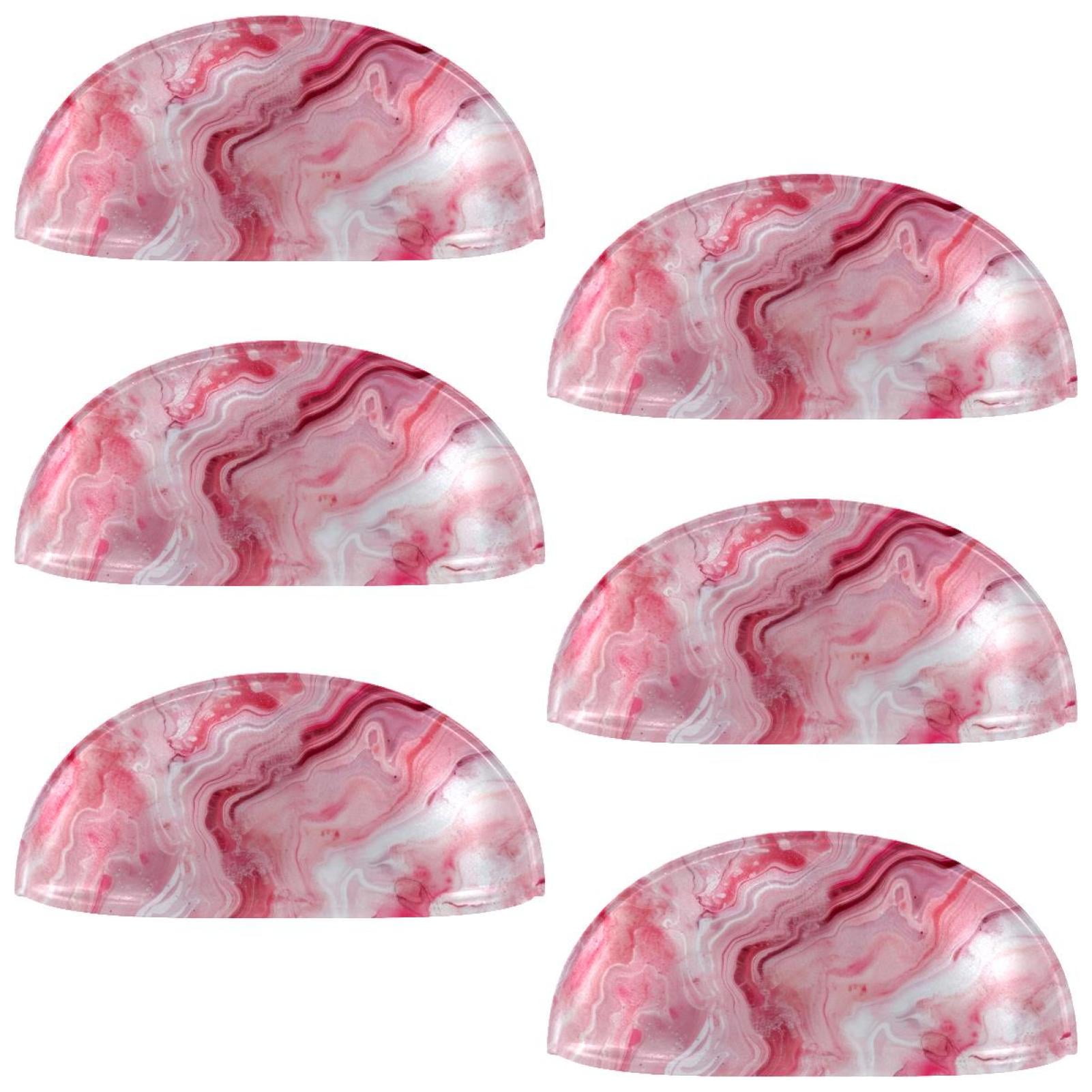 PhooArto 6 Pcs Cup Drawer Pulls, Pink Marble Texture Print Shell Shape Handles Cabinet Knobs for Dresser Cupboard Closet Wardrobe with Screws