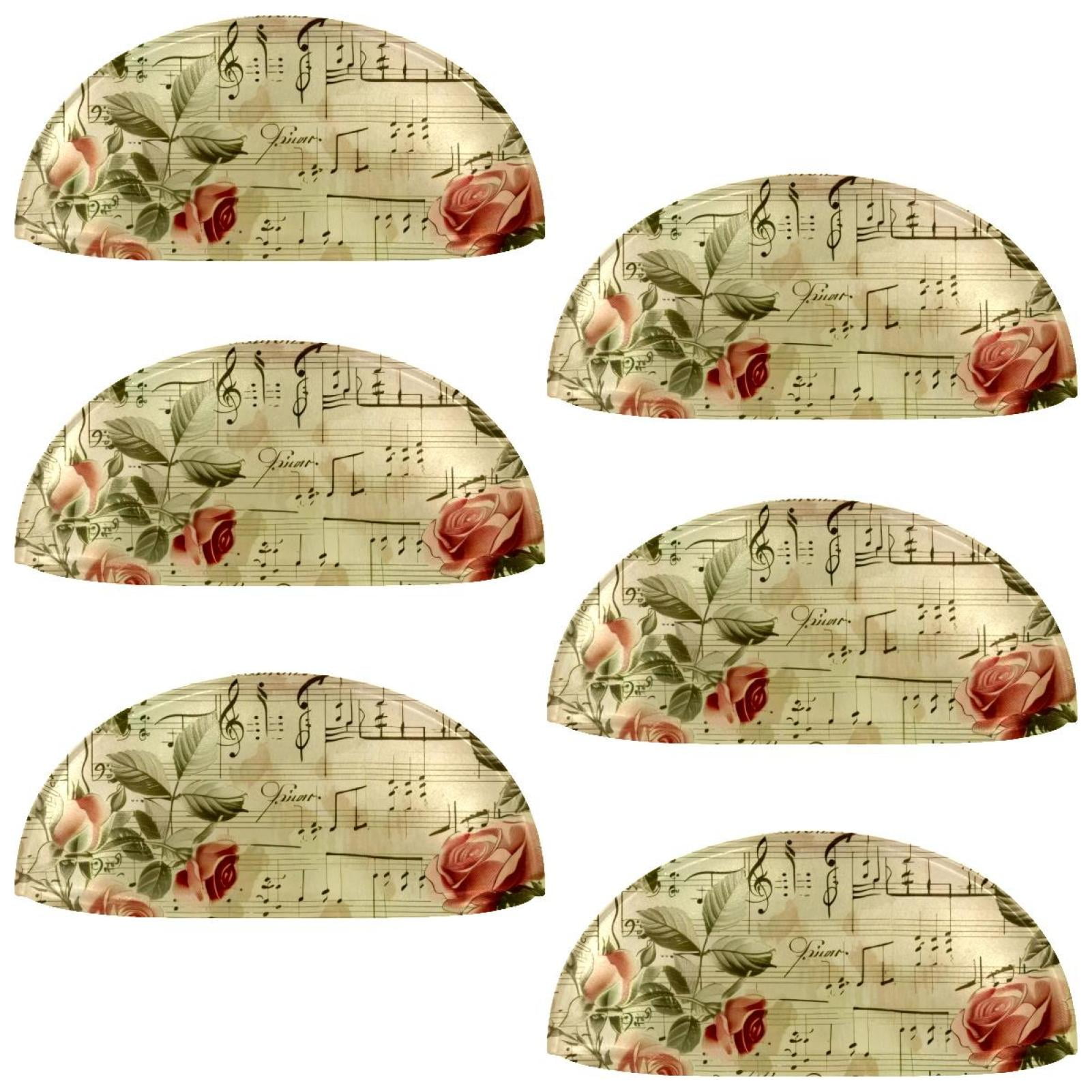PhooArto 6 Pcs Cup Drawer Pulls, Pink Rose Flower Music Notes Pattern Shell Shape Handles Cabinet Knobs for Dresser Cupboard Closet Wardrobe with Screws