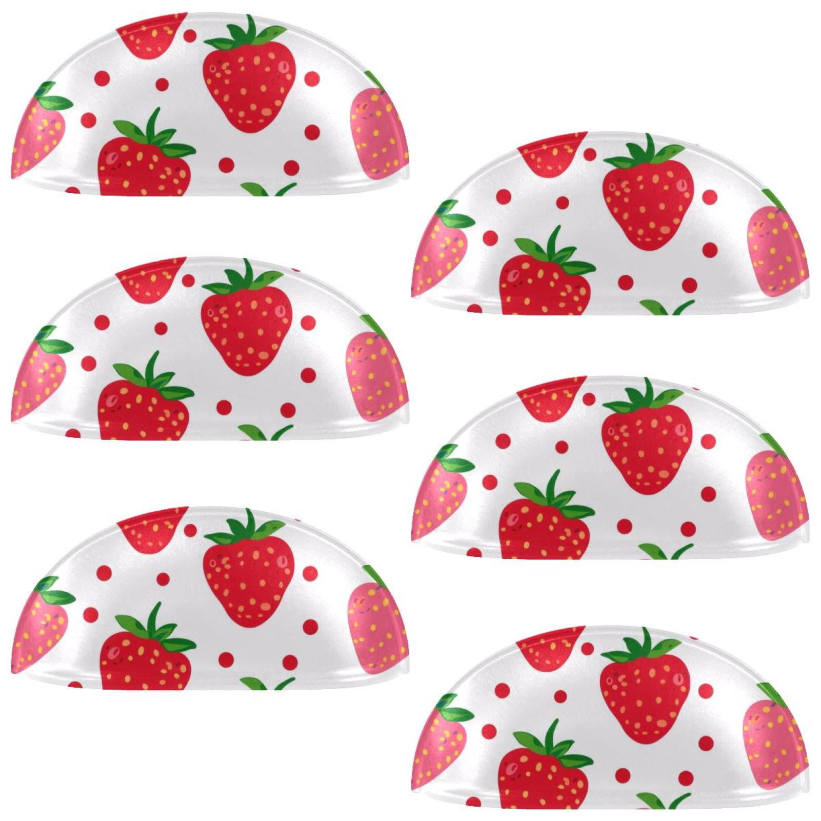 PhooArto 6 Pcs Cup Drawer Pulls, Pink Strawberries Pattern Shell Shape Handles Cabinet Knobs for Dresser Cupboard Closet Wardrobe with Screws