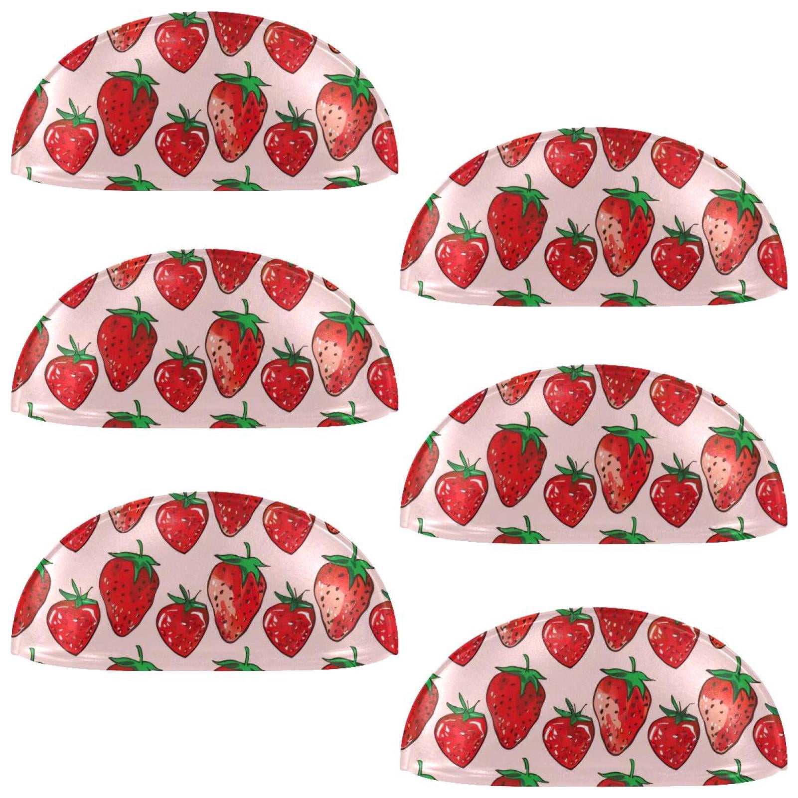 PhooArto 6 Pcs Cup Drawer Pulls, Pink Strawberries Pattern Shell Shape Handles Cabinet Knobs for Dresser Cupboard Closet Wardrobe with Screws