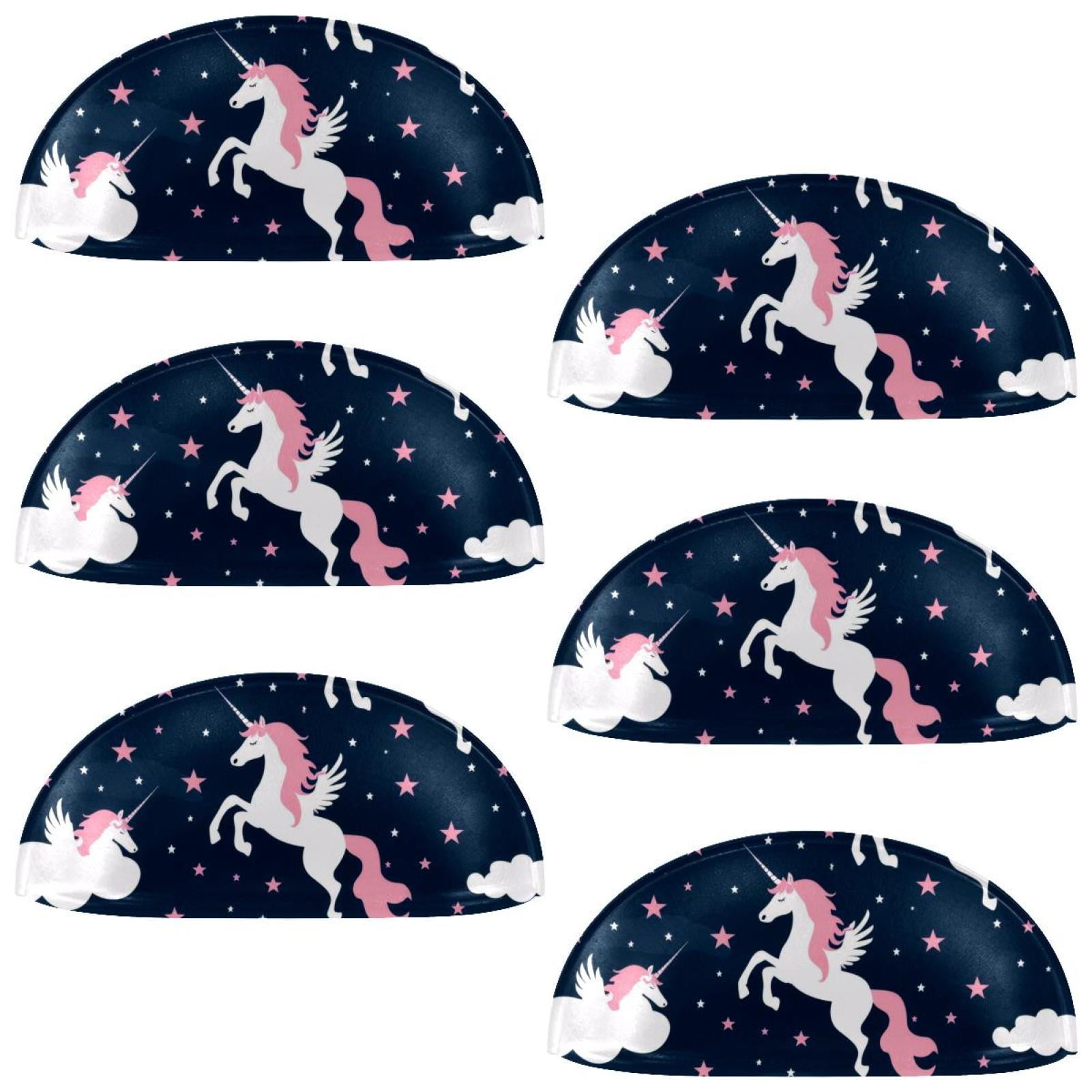 PhooArto 6 Pcs Cup Drawer Pulls, Pink Unicorns White Cloud Pattern Shell Shape Handles Cabinet Knobs for Dresser Cupboard Closet Wardrobe with Screws