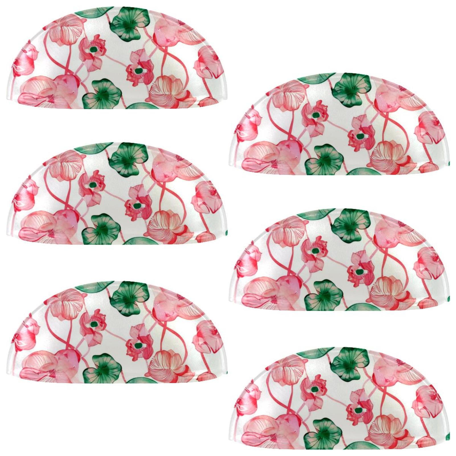 PhooArto 6 Pcs Cup Drawer Pulls, Pink Water Lotus Root Patterns Shell Shape Handles Cabinet Knobs for Dresser Cupboard Closet Wardrobe with Screws