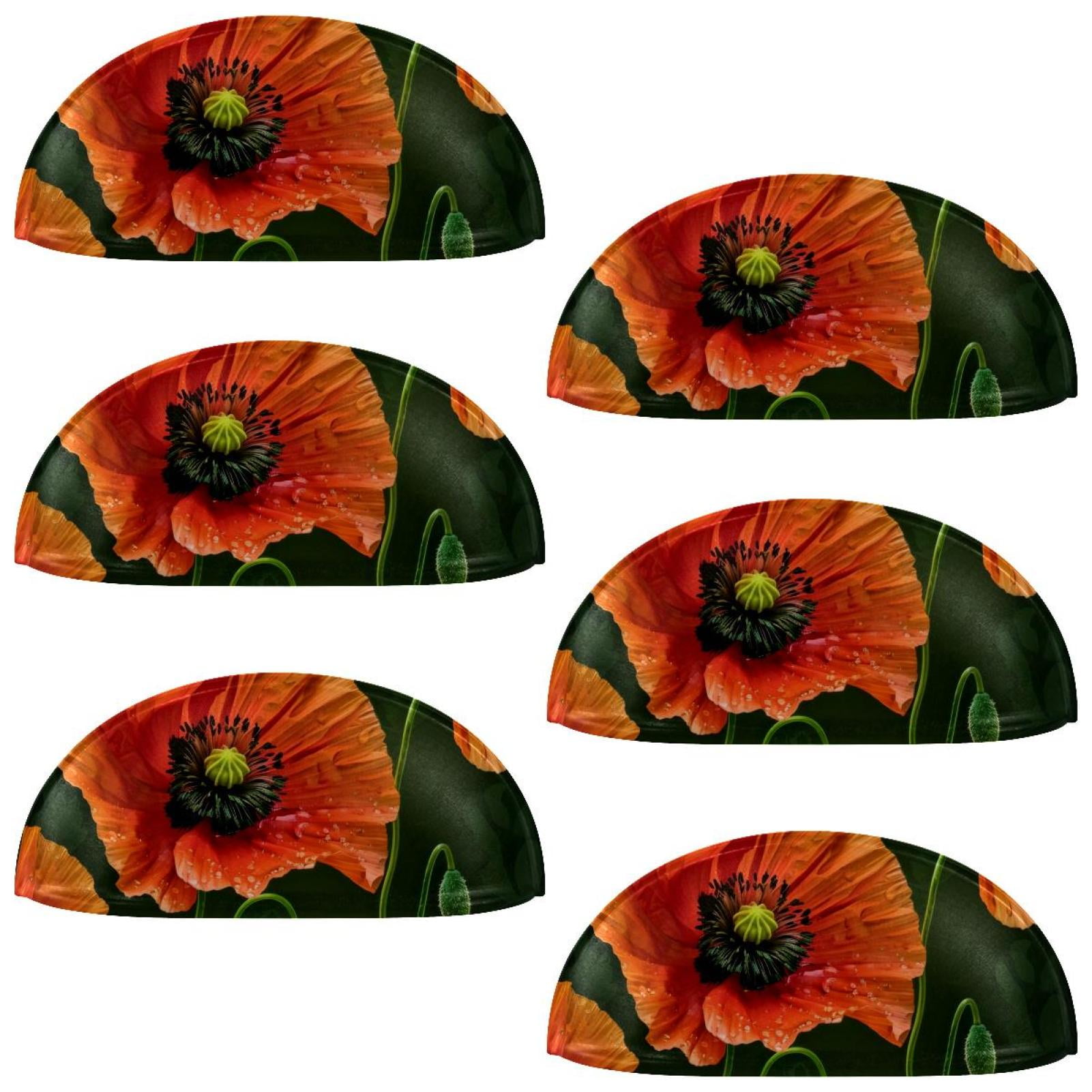 PhooArto 6 Pcs Cup Drawer Pulls, Poppy Flowers Shell Shape Handles Cabinet Knobs for Dresser Cupboard Closet Wardrobe with Screws
