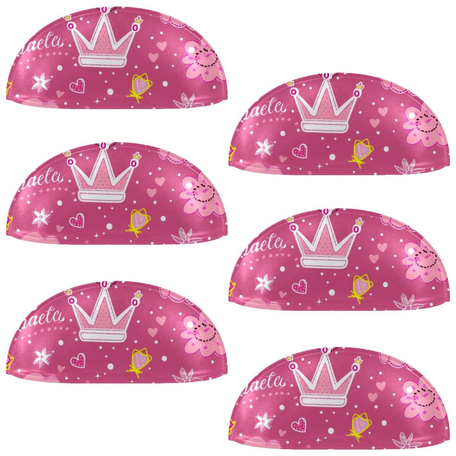 PhooArto 6 Pcs Cup Drawer Pulls, Princess Flowers Cloud Pink Pattern Shell Shape Handles Cabinet Knobs for Dresser Cupboard Closet Wardrobe with Screws