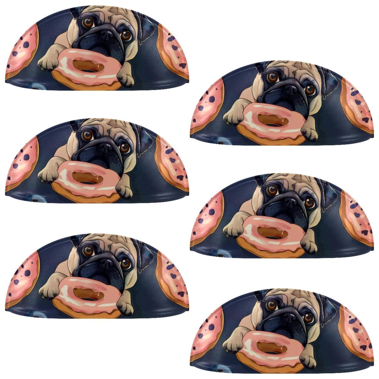 PhooArto 6 Pcs Cup Drawer Pulls, Pug Dog Eating Donuts Pattern Shell Shape Handles Cabinet Knobs for Dresser Cupboard Closet Wardrobe with Screws