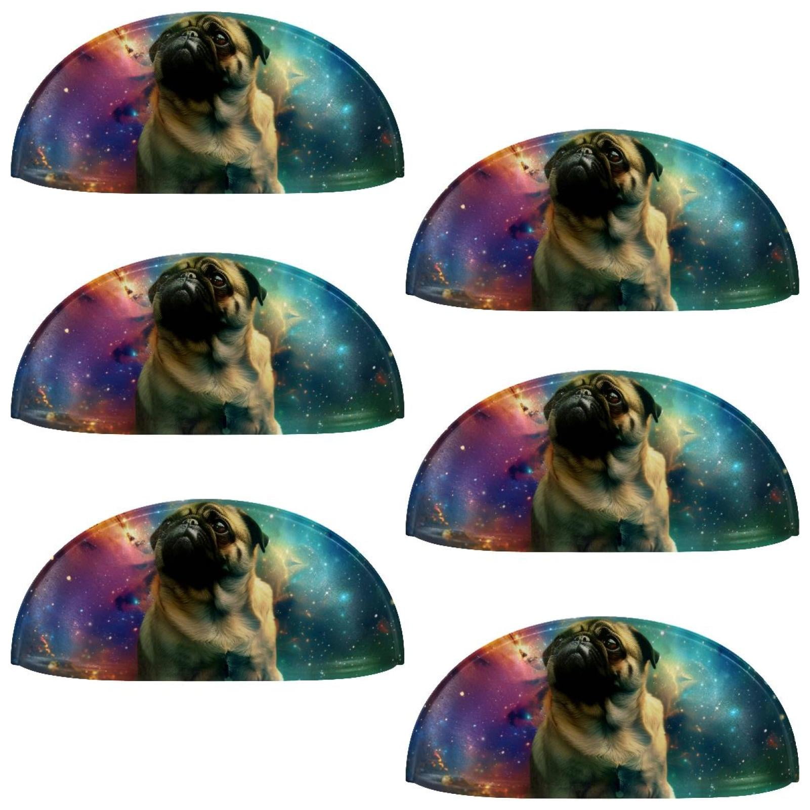 PhooArto 6 Pcs Cup Drawer Pulls, Pug Dog Space Galaxy Shell Shape Handles Cabinet Knobs for Dresser Cupboard Closet Wardrobe with Screws