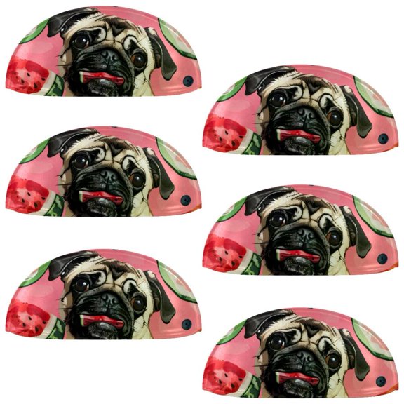 PhooArto 6 Pcs Cup Drawer Pulls, Pug Dog Watermelon Pink Pattern Shell Shape Handles Cabinet Knobs for Dresser Cupboard Closet Wardrobe with Screws
