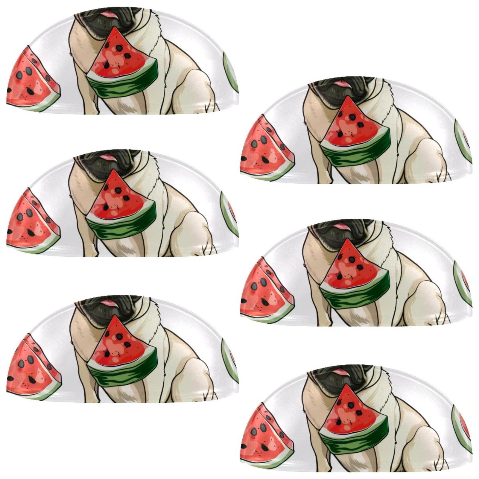 PhooArto 6 Pcs Cup Drawer Pulls, Pug Dog and Watermelon Pattern Shell Shape Handles Cabinet Knobs for Dresser Cupboard Closet Wardrobe with Screws