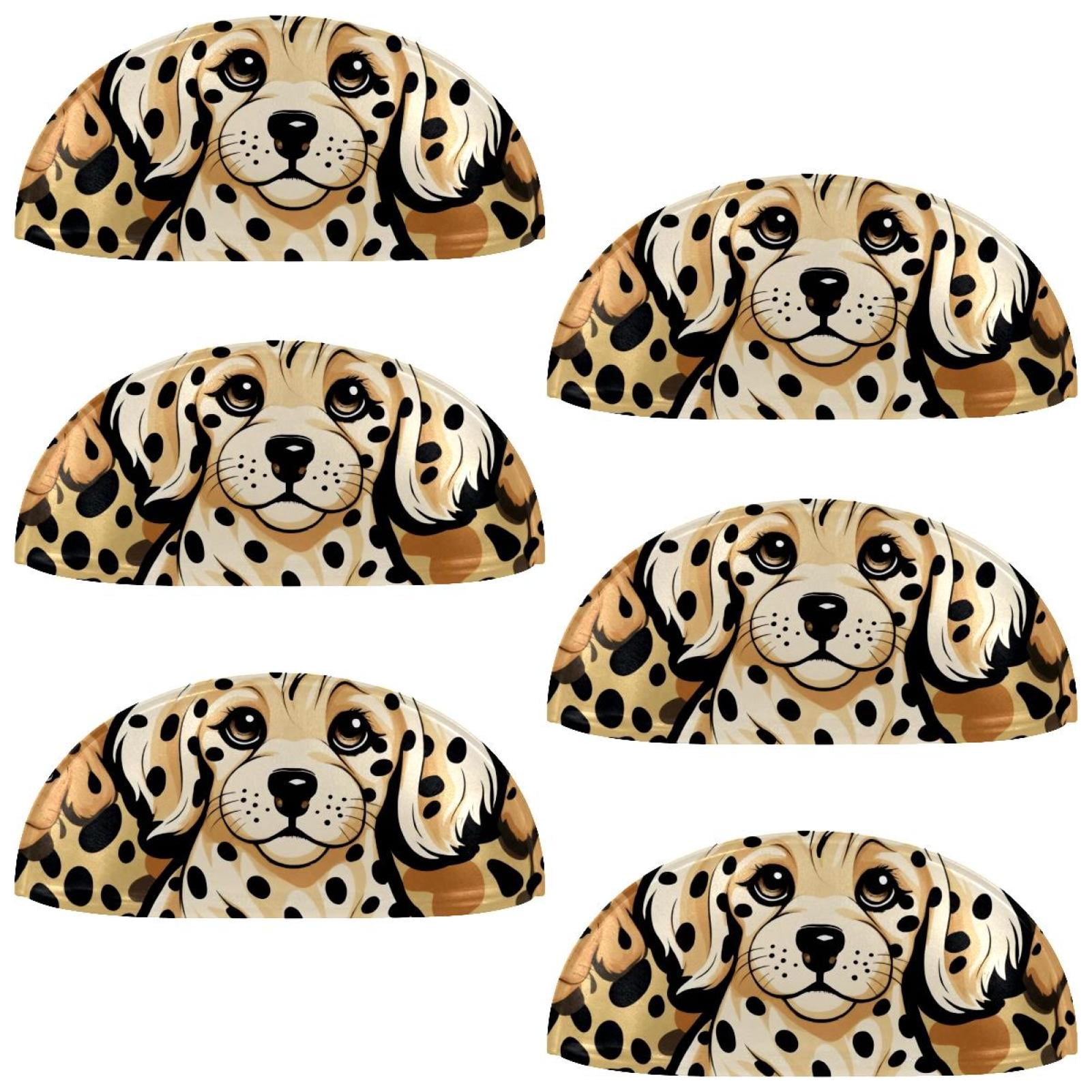 PhooArto 6 Pcs Cup Drawer Pulls, Puppy Dog Leopard Pattern Shell Shape Handles Cabinet Knobs for Dresser Cupboard Closet Wardrobe with Screws