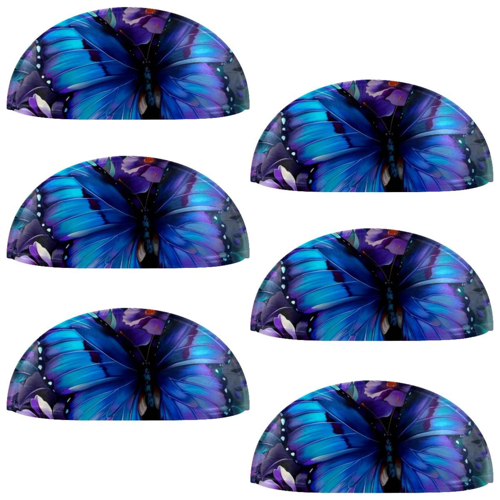 PhooArto 6 Pcs Cup Drawer Pulls, Purple Blue Butterfly Flowers Shell Shape Handles Cabinet Knobs for Dresser Cupboard Closet Wardrobe with Screws
