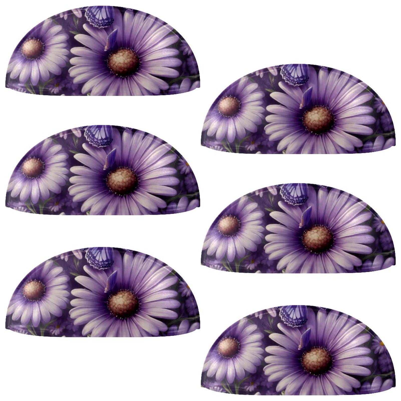 PhooArto 6 Pcs Cup Drawer Pulls, Purple Butterfly Daisy Floral Shell Shape Handles Cabinet Knobs for Dresser Cupboard Closet Wardrobe with Screws