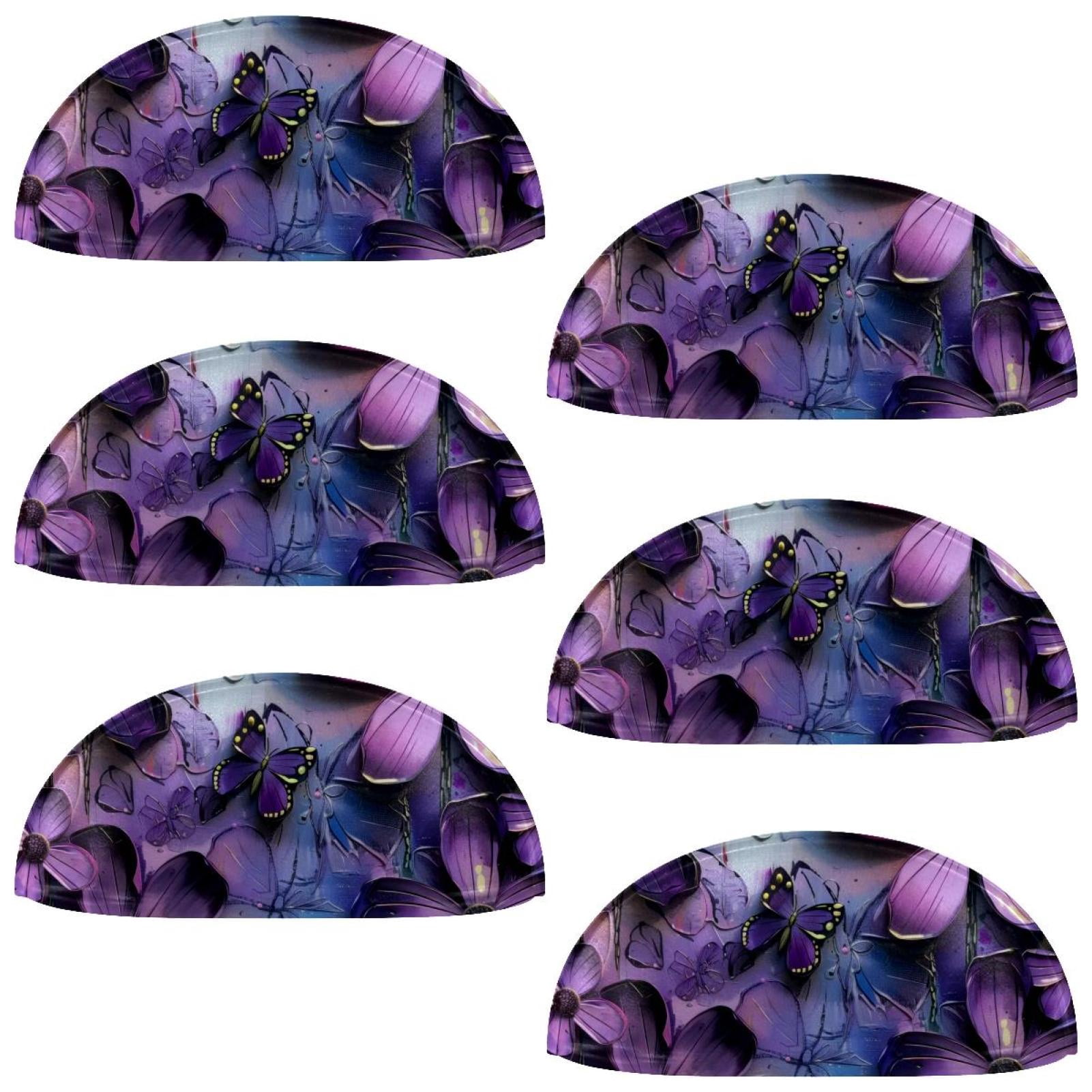 PhooArto 6 Pcs Cup Drawer Pulls, Purple Daisy Flower Butterflies Shell Shape Handles Cabinet Knobs for Dresser Cupboard Closet Wardrobe with Screws
