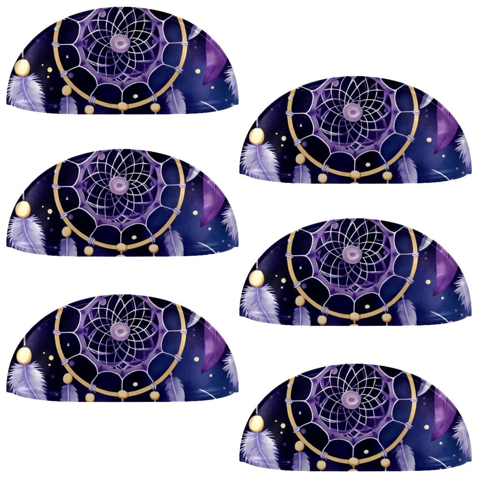 PhooArto 6 Pcs Cup Drawer Pulls, Purple Dreamcatcher Feather Pattern Shell Shape Handles Cabinet Knobs for Dresser Cupboard Closet Wardrobe with Screws