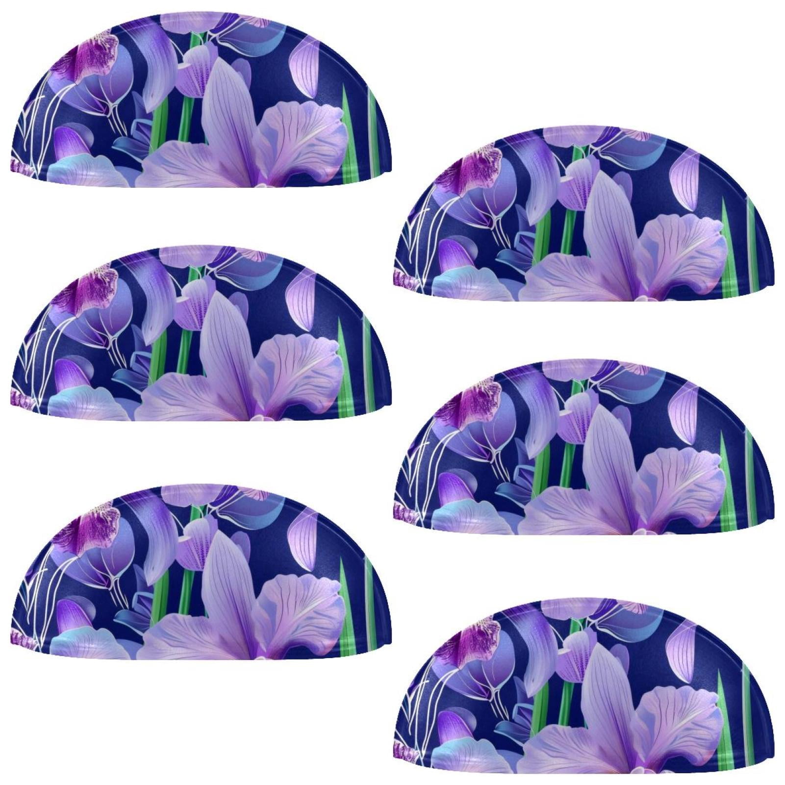 PhooArto 6 Pcs Cup Drawer Pulls, Purple Flower Orchid Pattern Shell Shape Handles Cabinet Knobs for Dresser Cupboard Closet Wardrobe with Screws