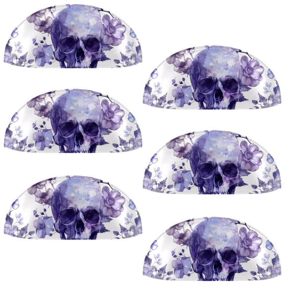 PhooArto 6 Pcs Cup Drawer Pulls, Purple Flower Skull Pattern Shell Shape Handles Cabinet Knobs for Dresser Cupboard Closet Wardrobe with Screws