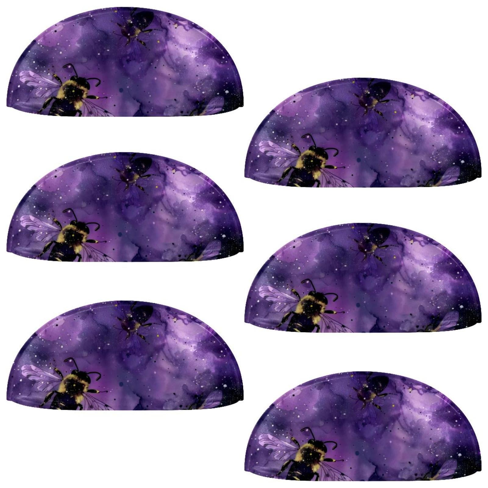 PhooArto 6 Pcs Cup Drawer Pulls, Purple Galaxy Bee Pattern Shell Shape Handles Cabinet Knobs for Dresser Cupboard Closet Wardrobe with Screws