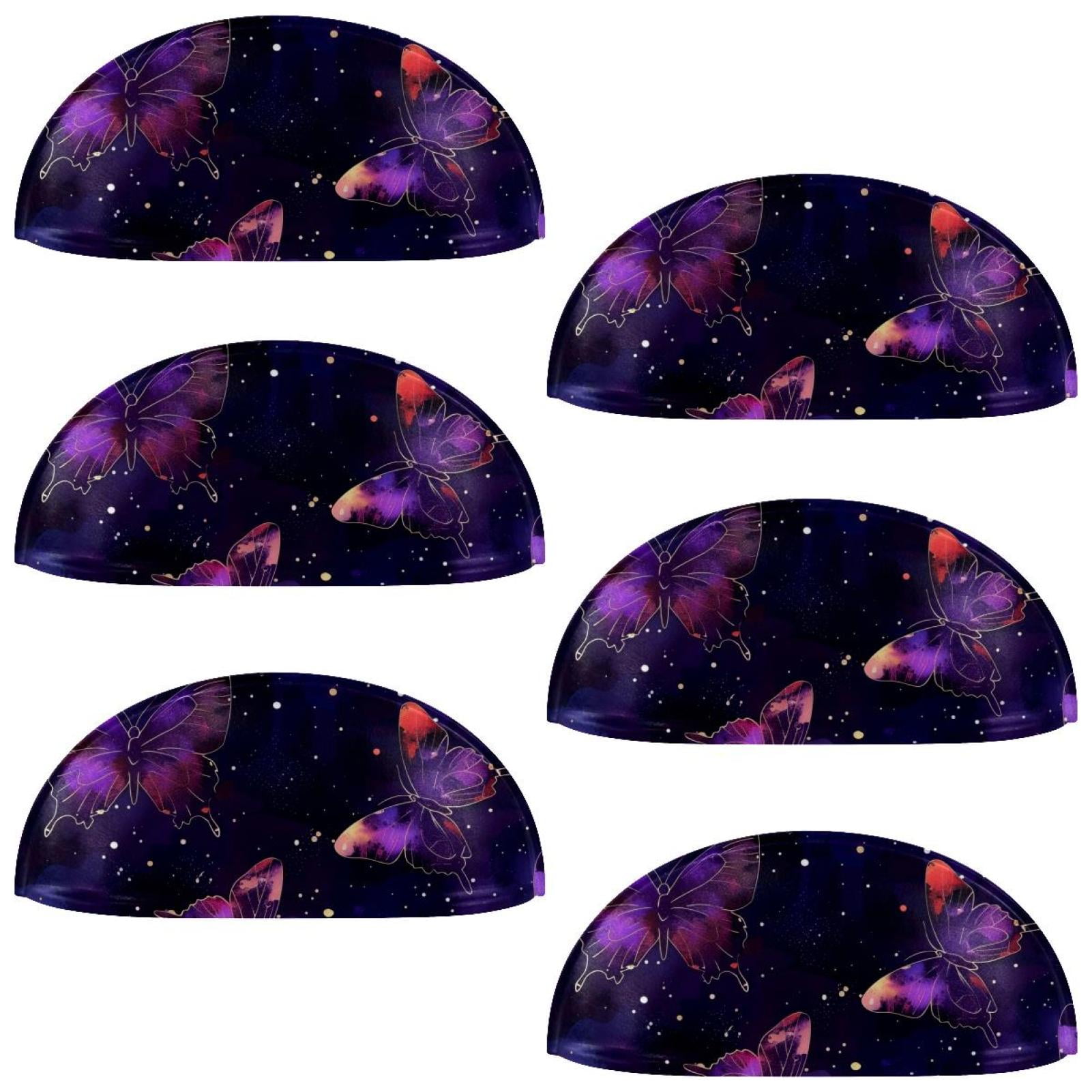 PhooArto 6 Pcs Cup Drawer Pulls, Purple Galaxy Butterflies Shell Shape Handles Cabinet Knobs for Dresser Cupboard Closet Wardrobe with Screws